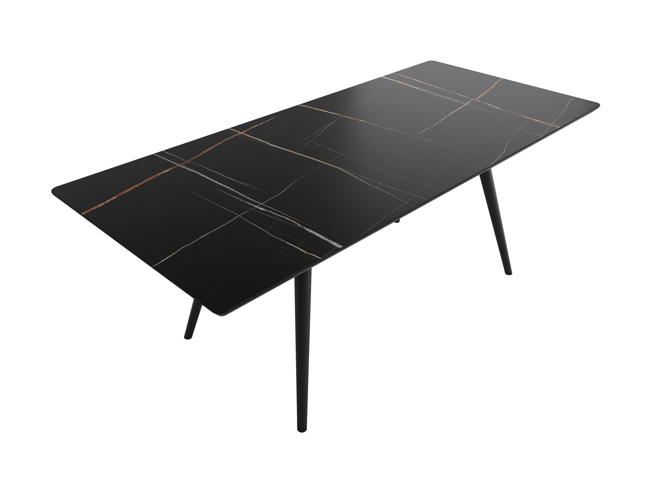 Esstisch 200x90cm schwarze Keramikplatte schwarze konische Tischbeine