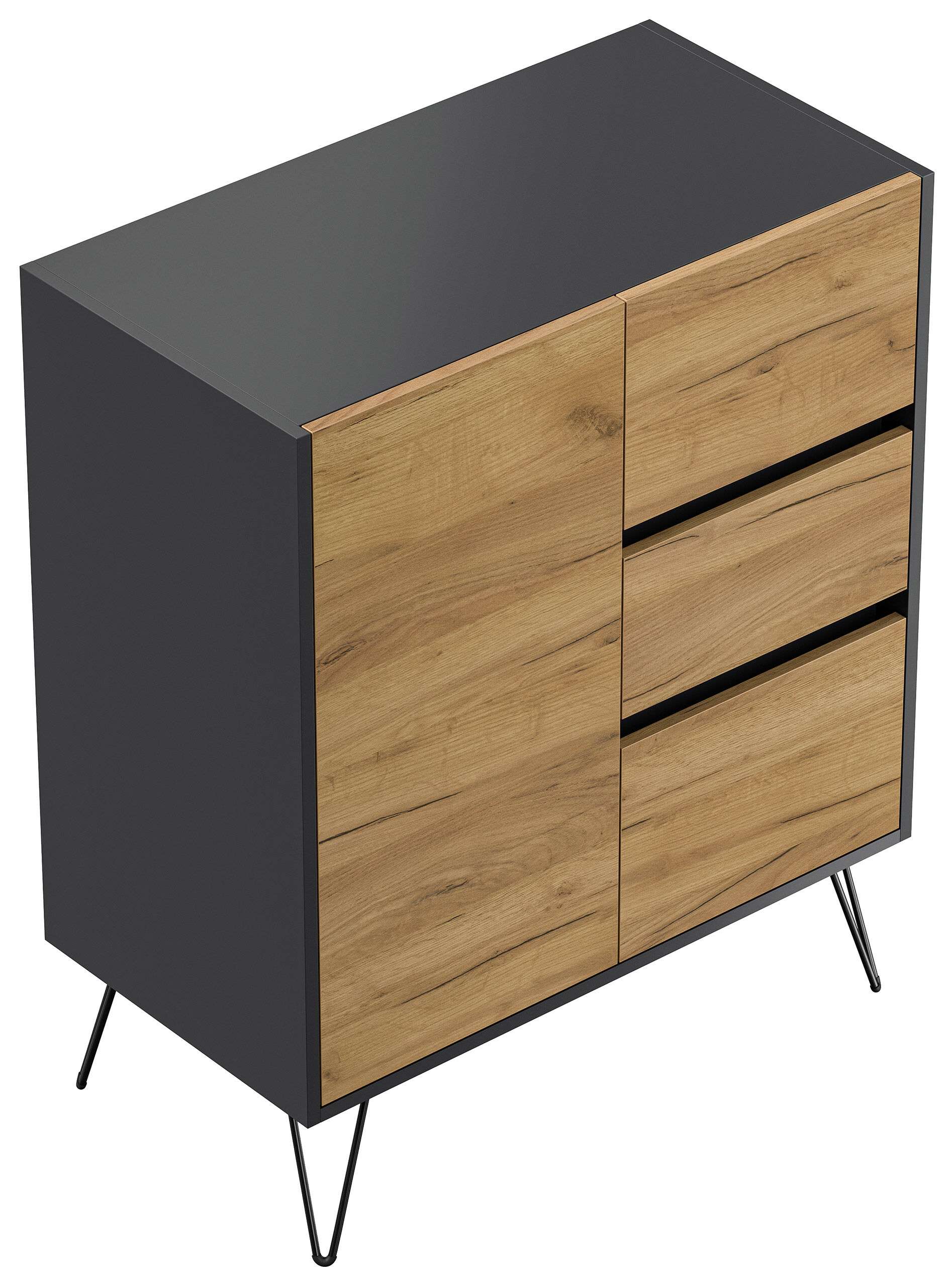 Design Sideboard Kommode Rauk 80cm 3 Greifraum SoftClose 1 Tür Grafit