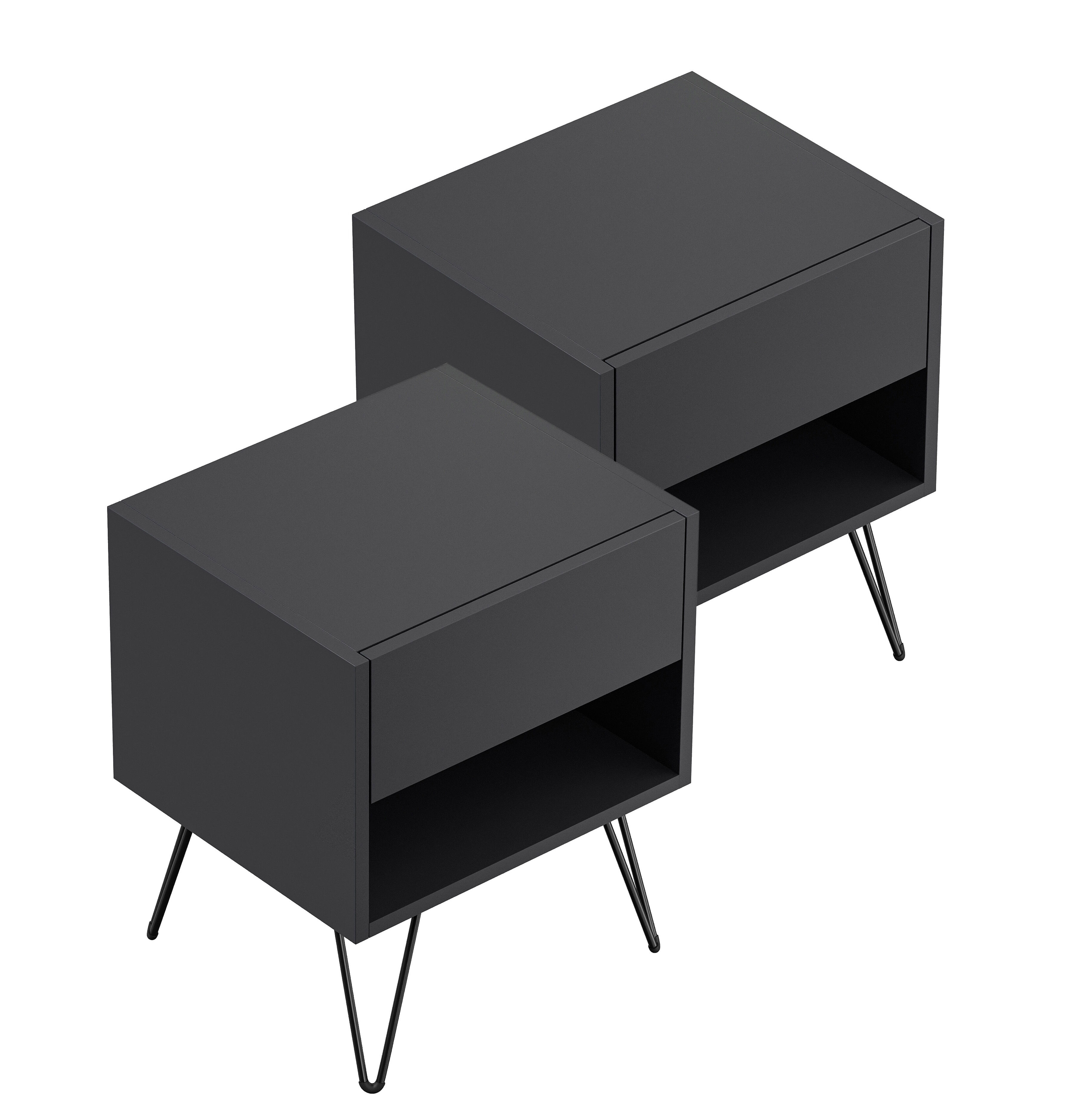 2er Set Nachttisch Dion 40cm SoftClose stehend Weiß & Eiche Front