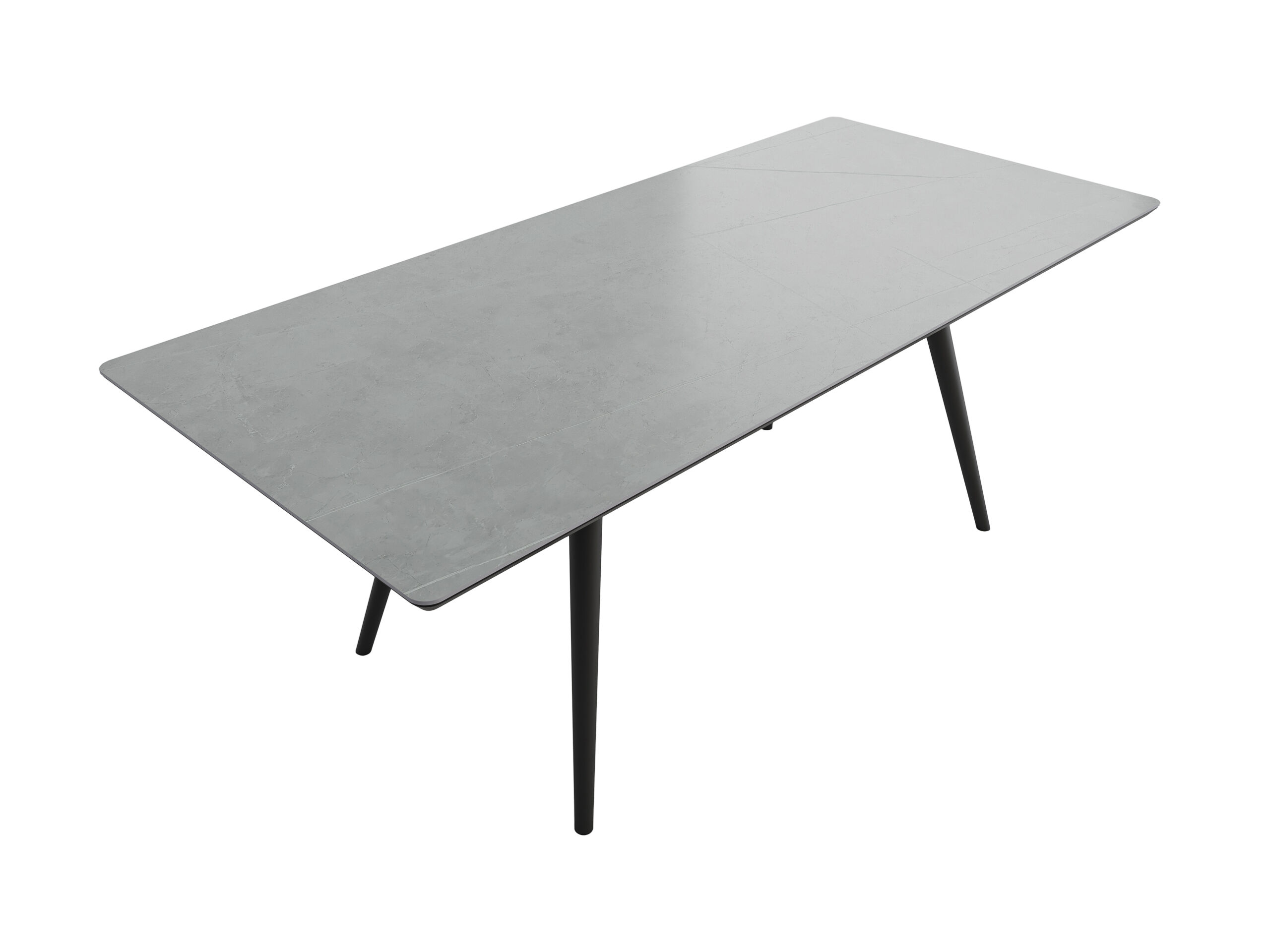 Esstisch 200x90cm graue Keramikplatte schwarze konische Tischbeine