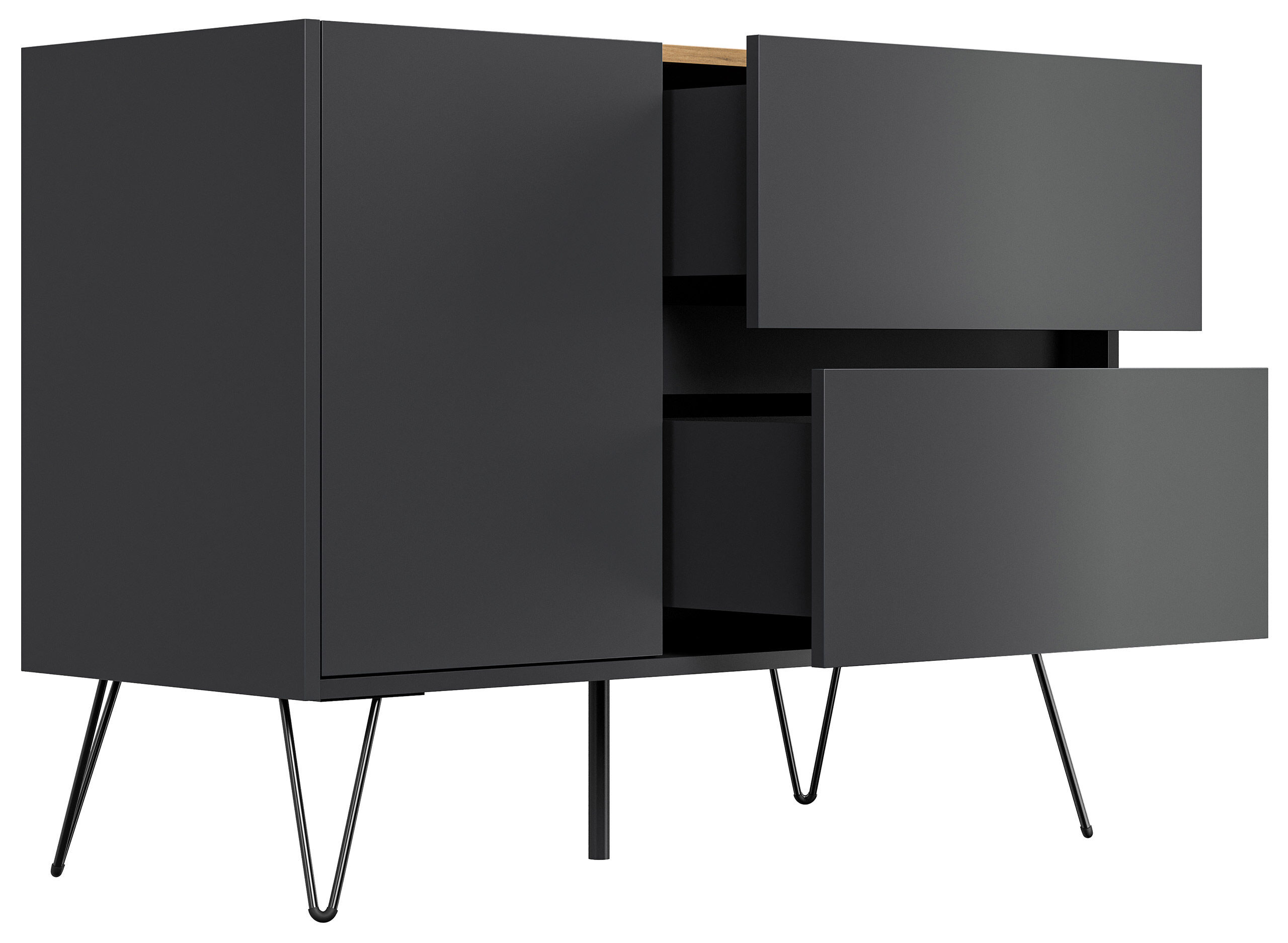 Sideboard Yako 100cm 2 SoftClose 1 Tür Grafit/Eiche Top