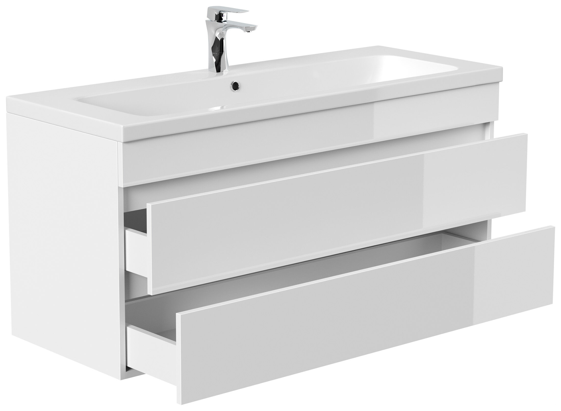 Badmöbel Via 120 SoftClose weiss hochglanz mit grifflosen Schubladen