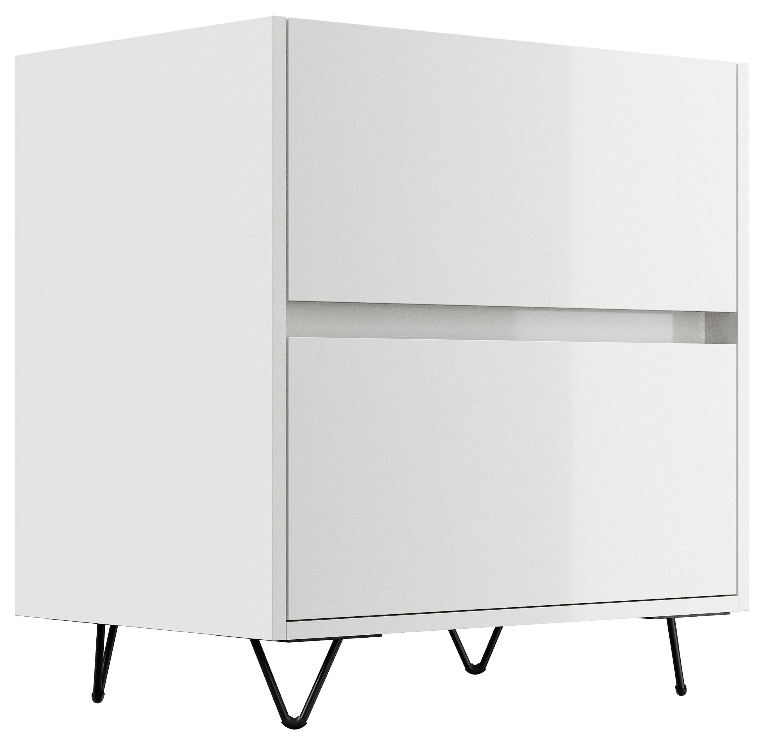 Nachttisch Yako 60cm 2 SoftClose stehend Weiß & Eiche Top