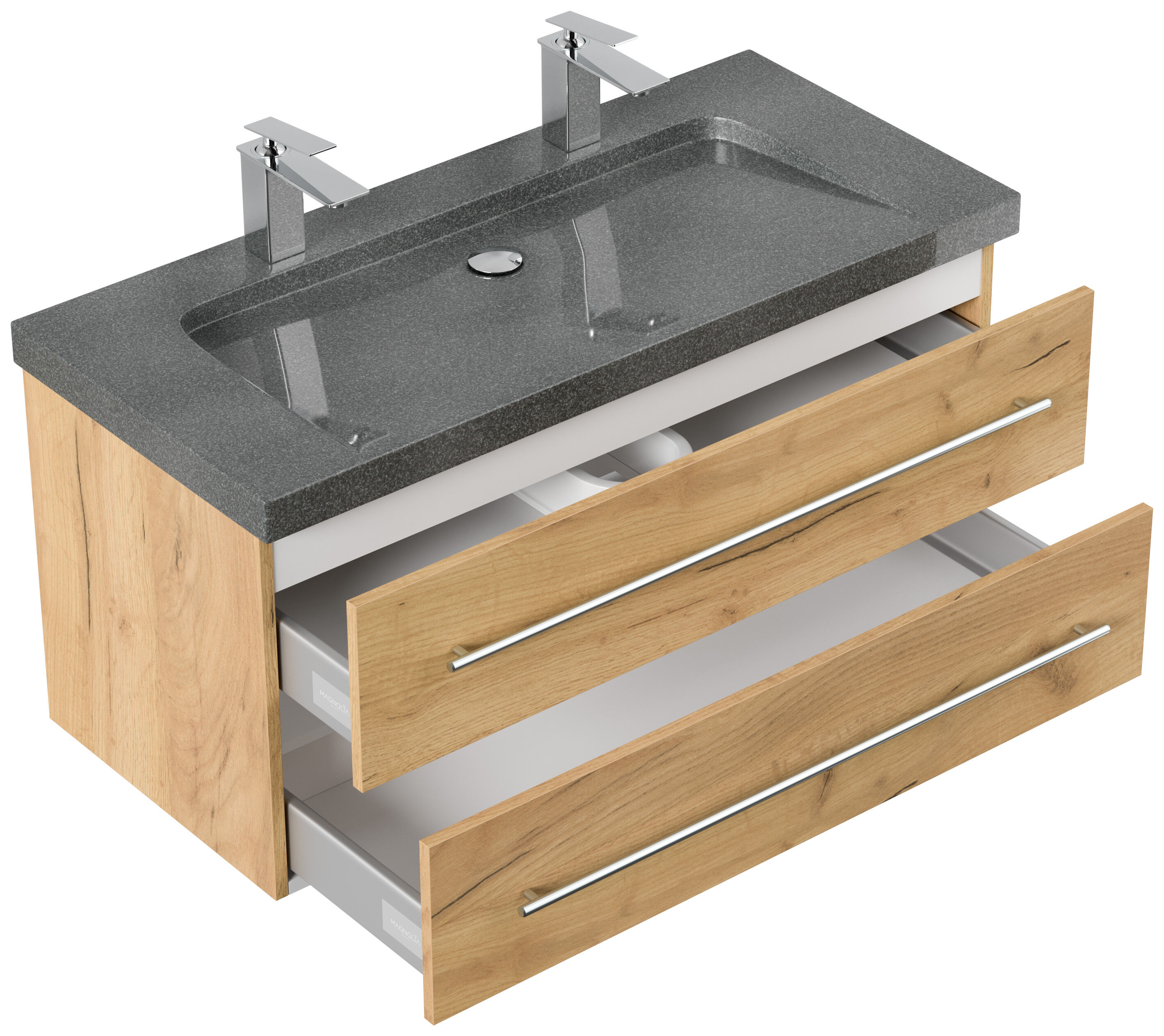 Badmöbel Granit G654 Damo 100 cm 2 Hahnlöcher SoftClose weiß hochglanz