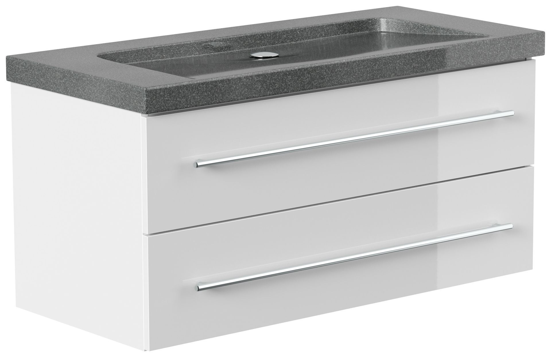 Badmöbel Granit G654 Damo 100 cm ohne Hahnloch SoftClose weiß hochglanz
