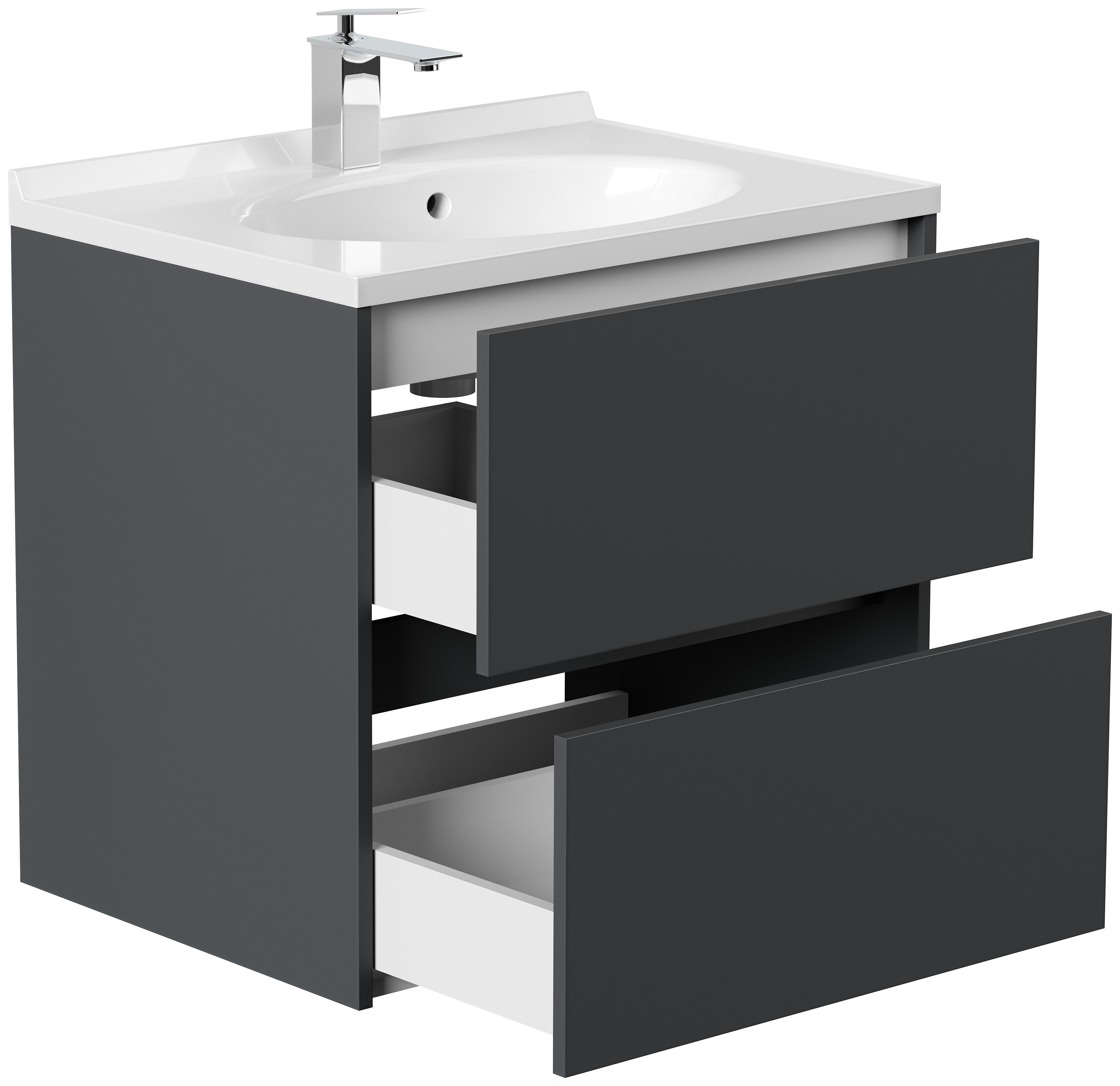 Badmöbel Rina & Waschtisch 70cm 2 Greifraum SoftClose Auszüge grafit