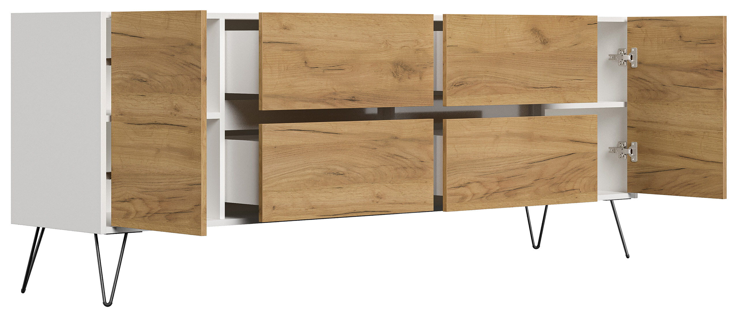 Raumwunder XXL Sideboard Heros 200cm 4 SoftClose 2 Türen Weiß/Eiche Front