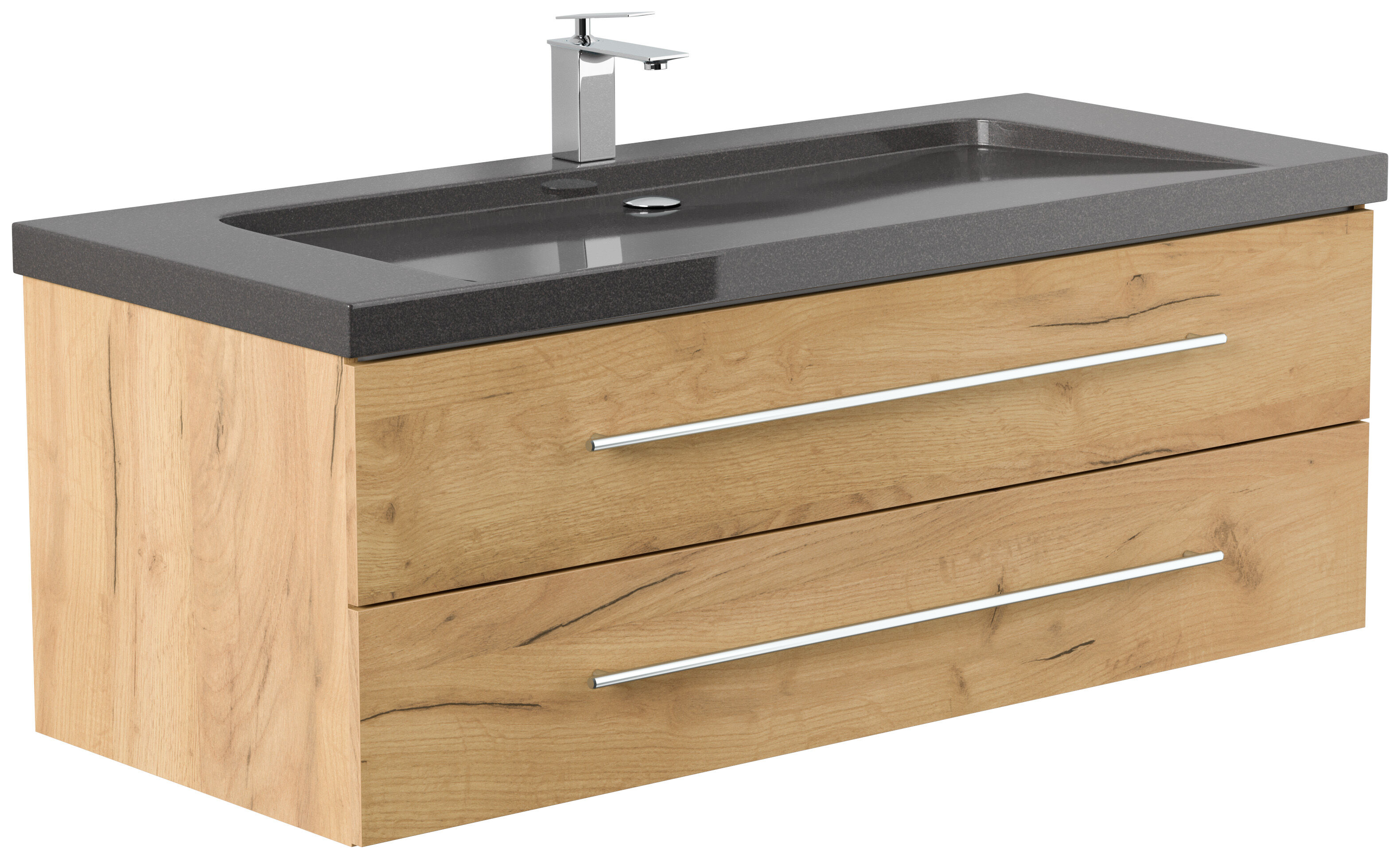 Badmöbel Granit India Black Damo 130 cm 1 Hahnloch SoftClose grafit