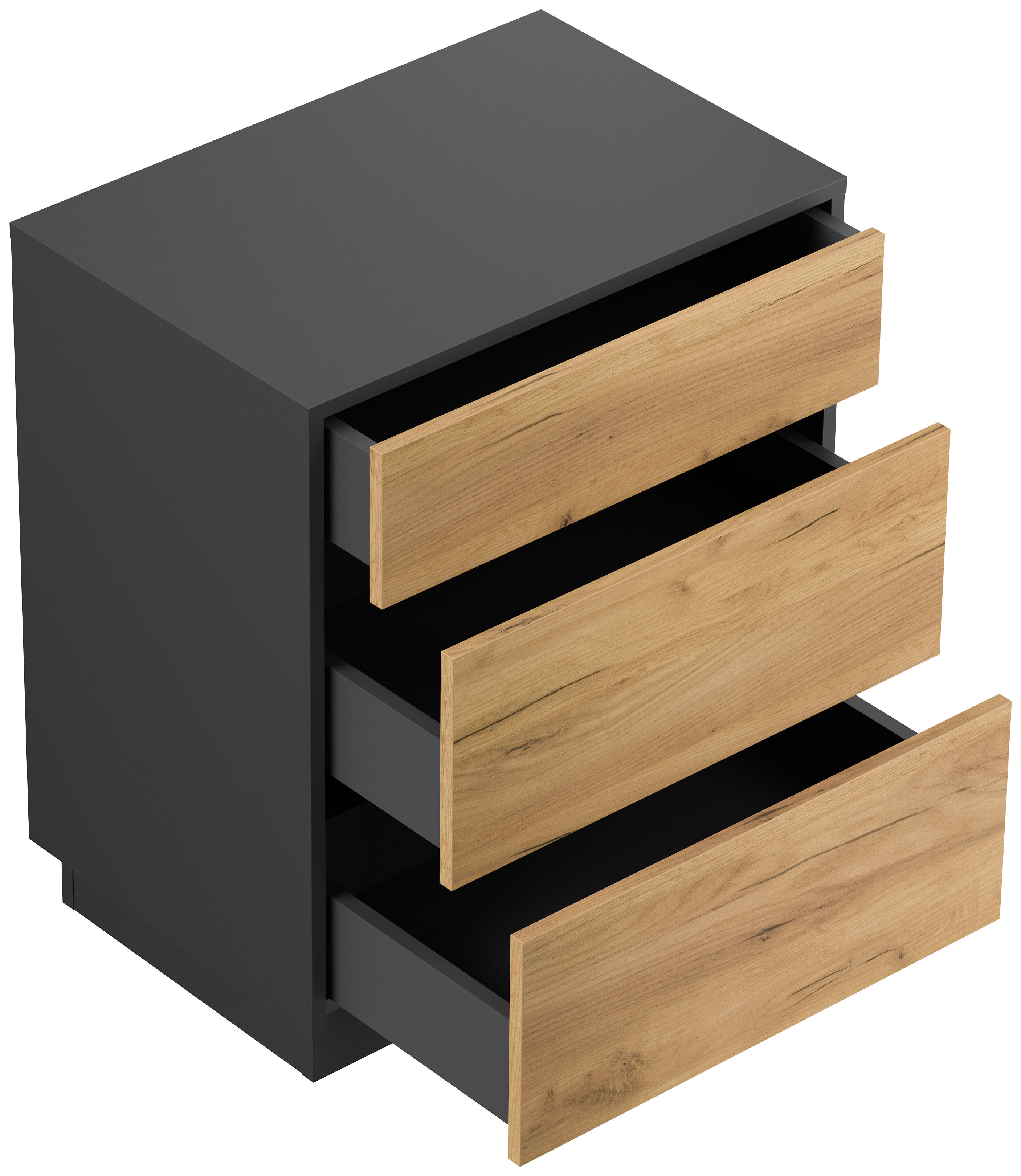 Design Nachttisch Lux L 60cm stehend, 3 Pushauszüge Grafit