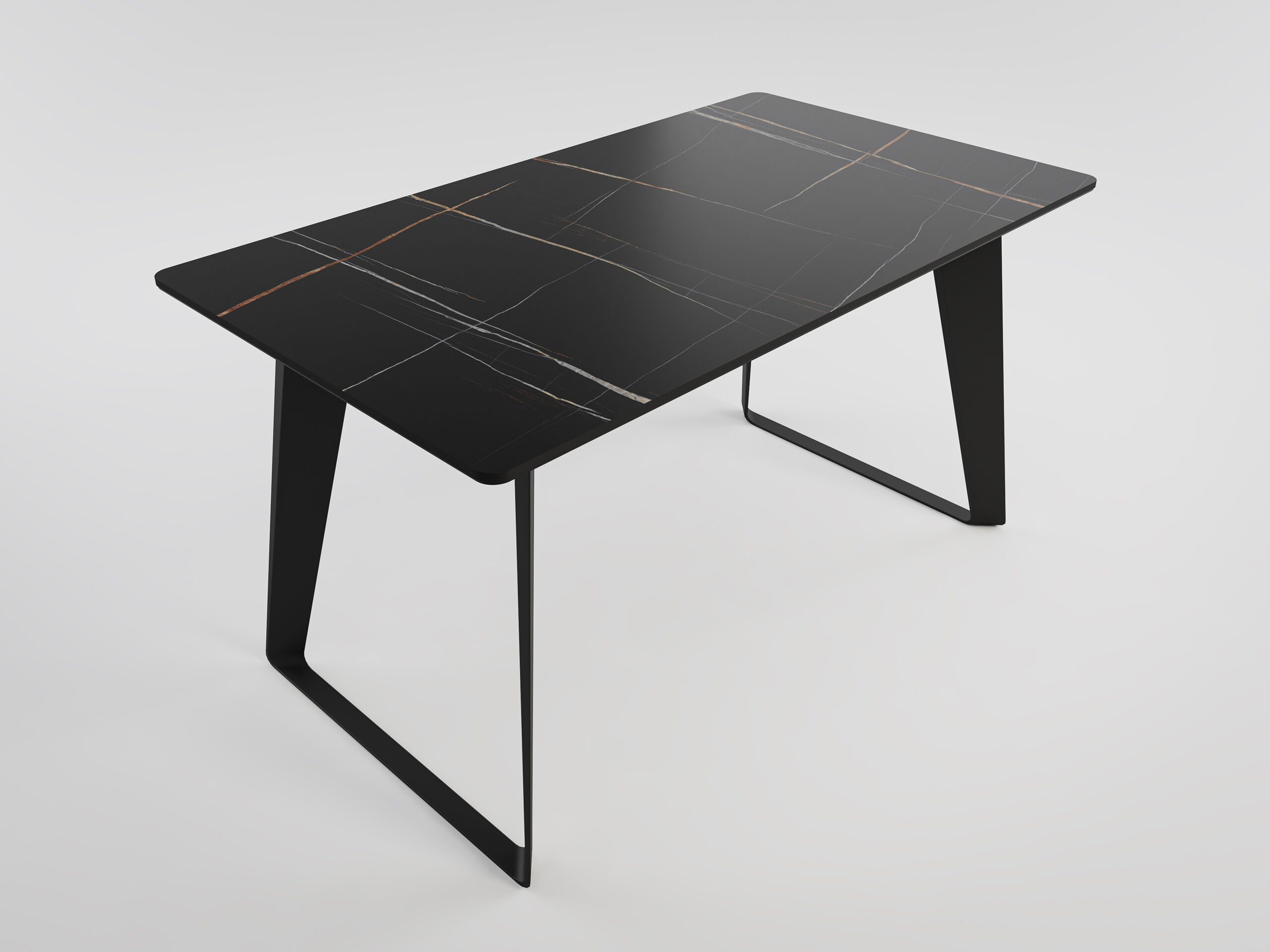 Esszimmertisch FLORINT 140x80cm weiße Keramikplatte schwarze Design-Tischkufen