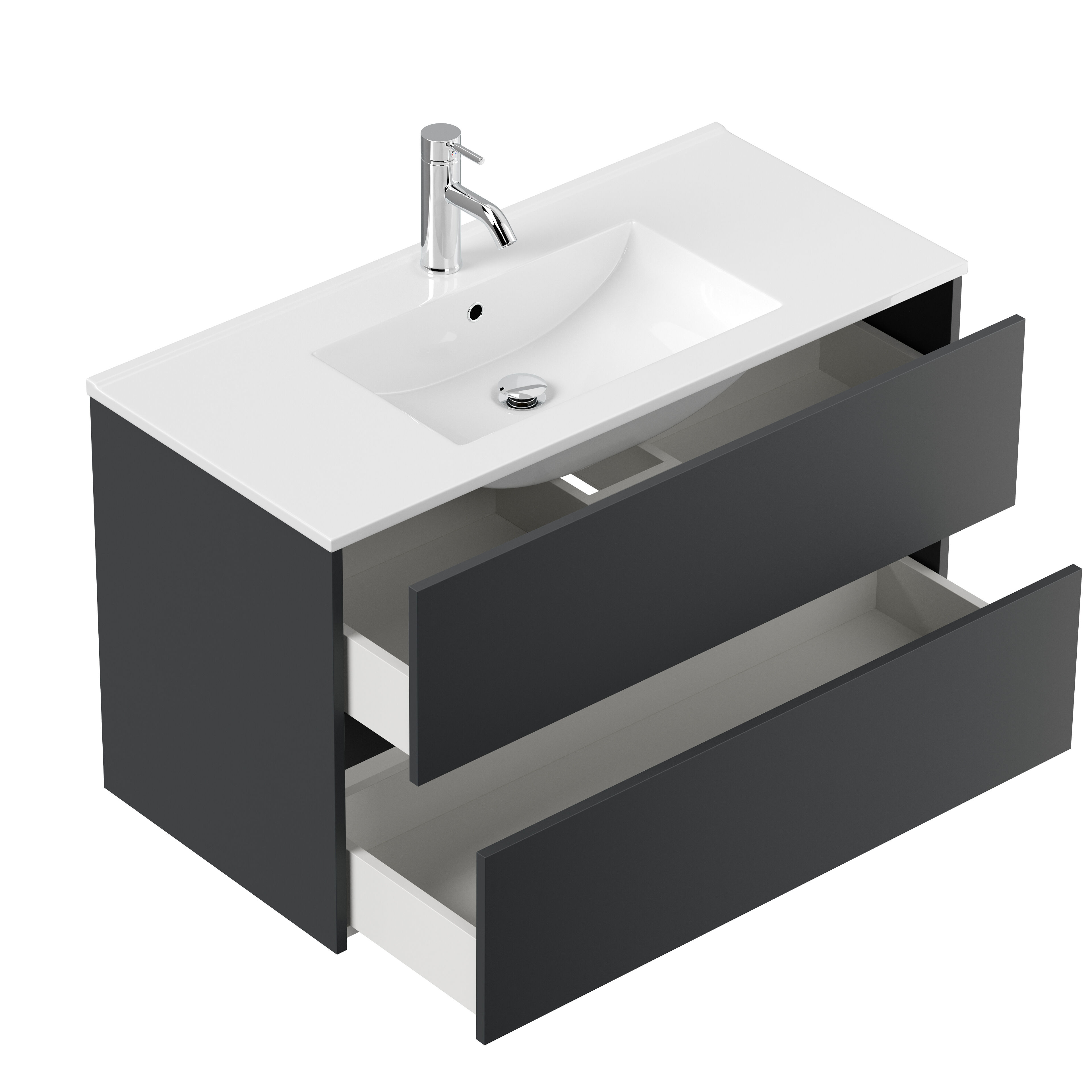 Badmöbel Set Taifun 4tlg. 100 cm mit Spiegelschrank & 2x Seitenschrank Grafit