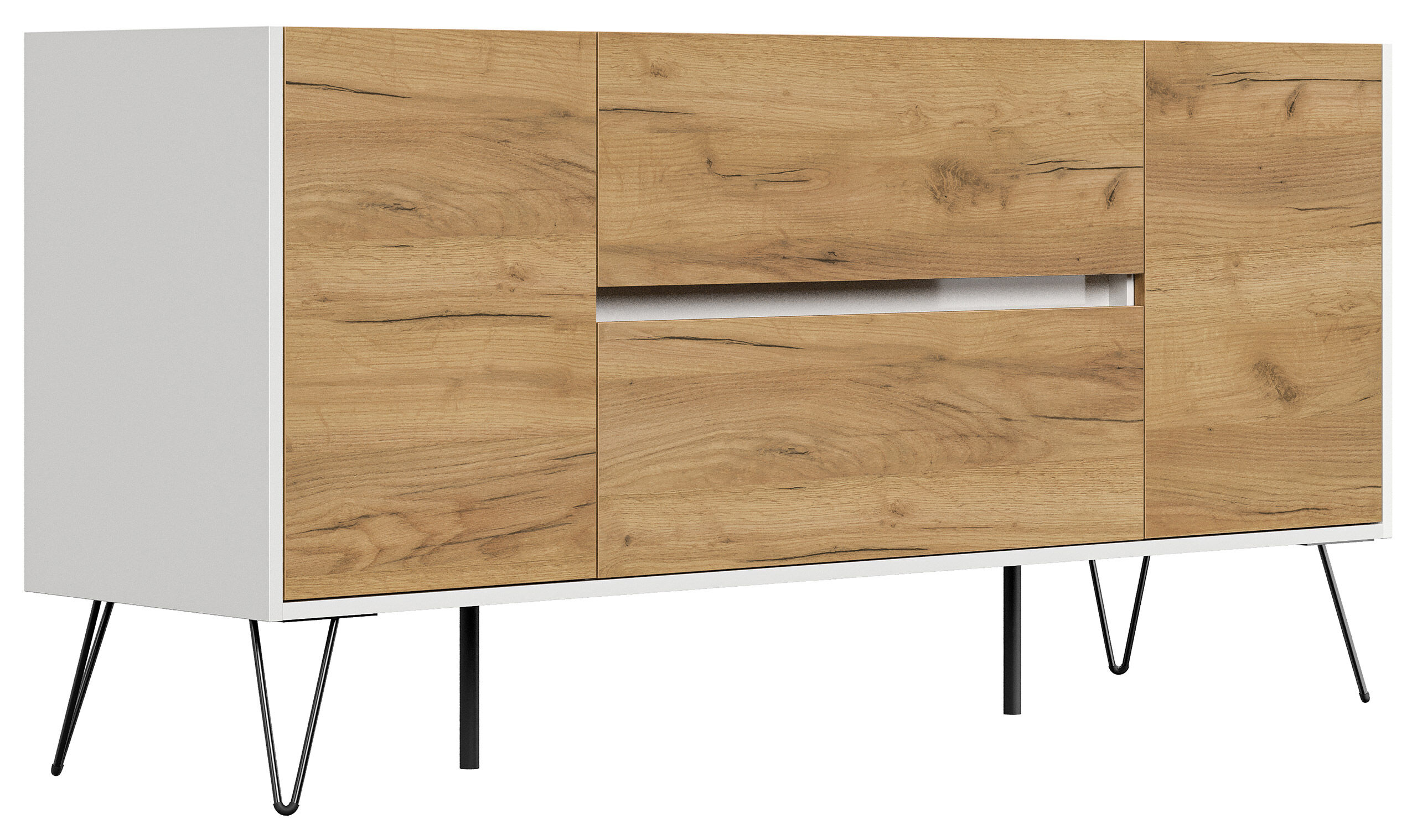 Sideboard Yako 155cm 2 SoftClose 2 Türen Weiß/Eiche Front