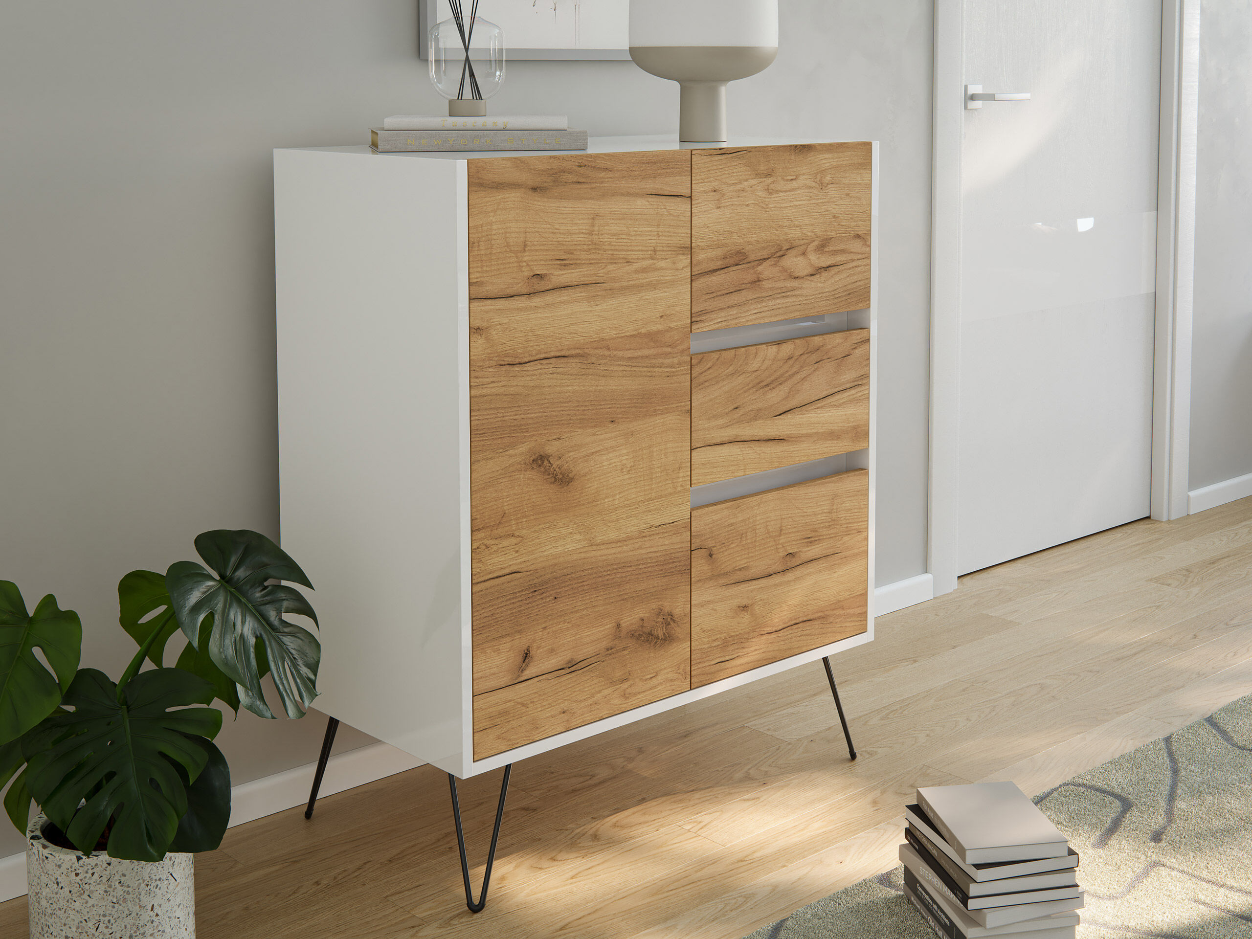 Design Sideboard Kommode Rauk 80cm 3 Greifraum SoftClose 1 Tür Grafit