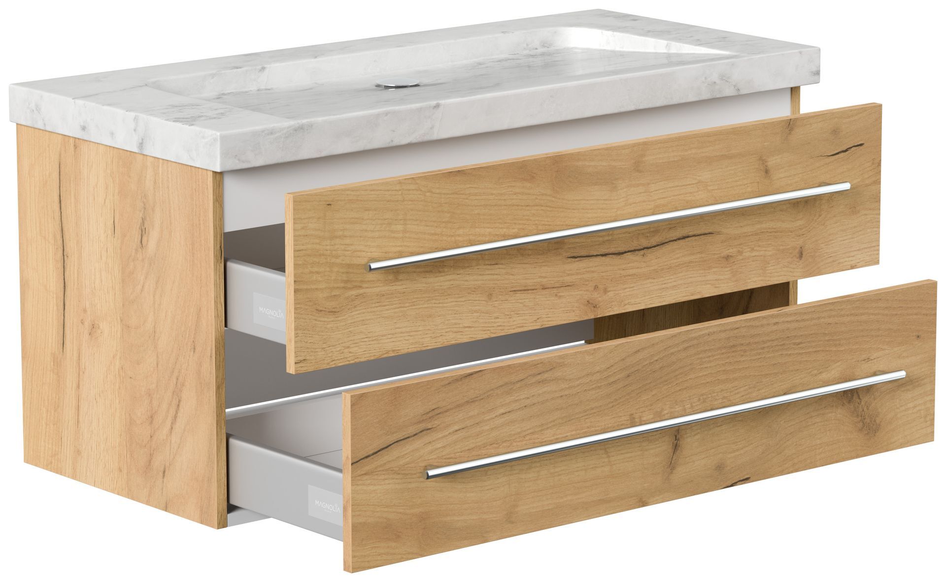 Badmöbel Marmor Carrara White Damo 100 cm ohne Hahnloch SoftClose weiß hochglanz