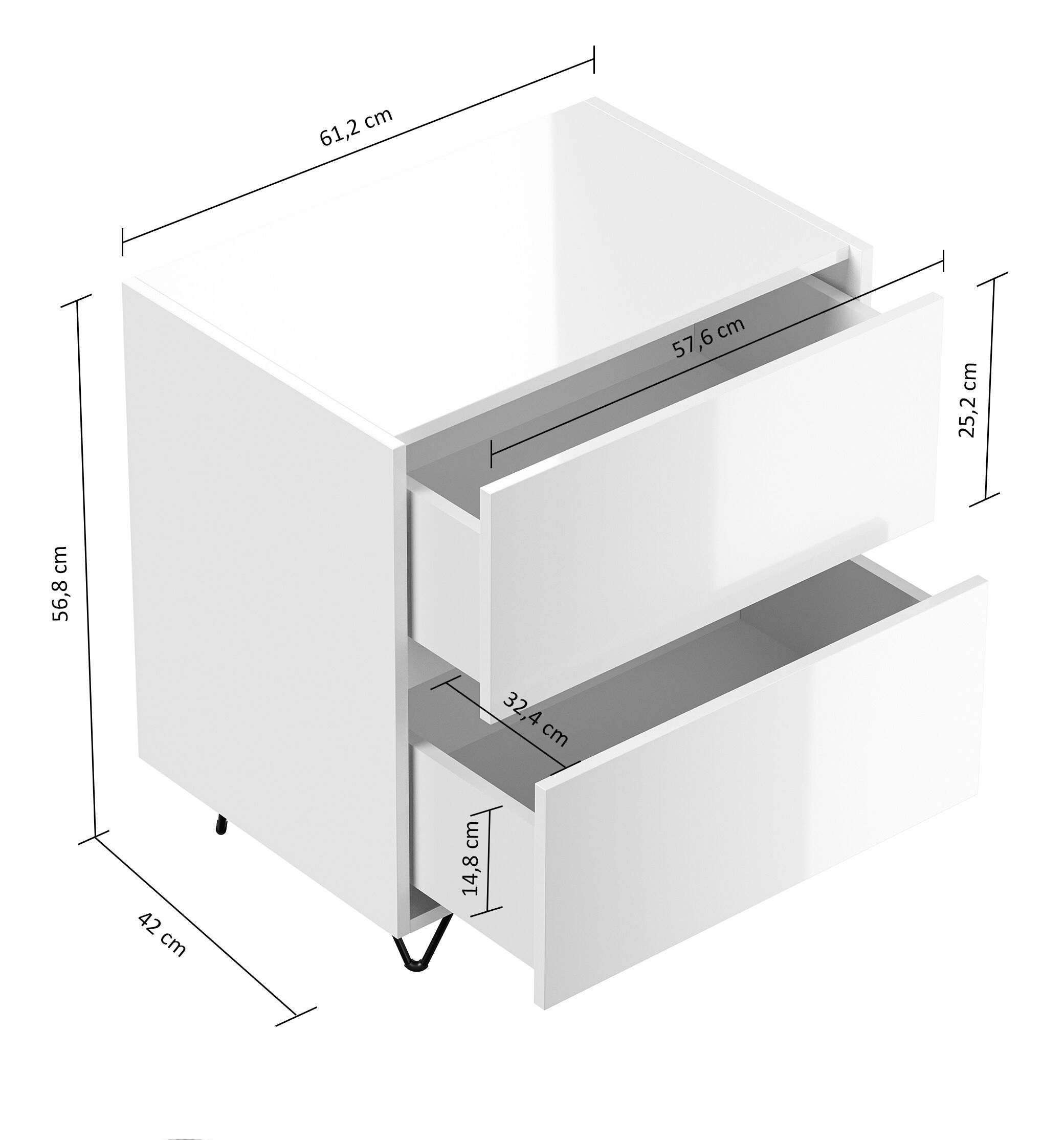 Nachttisch Kommode You 60cm 2 SoftClose stehend Weiß & Eiche Front