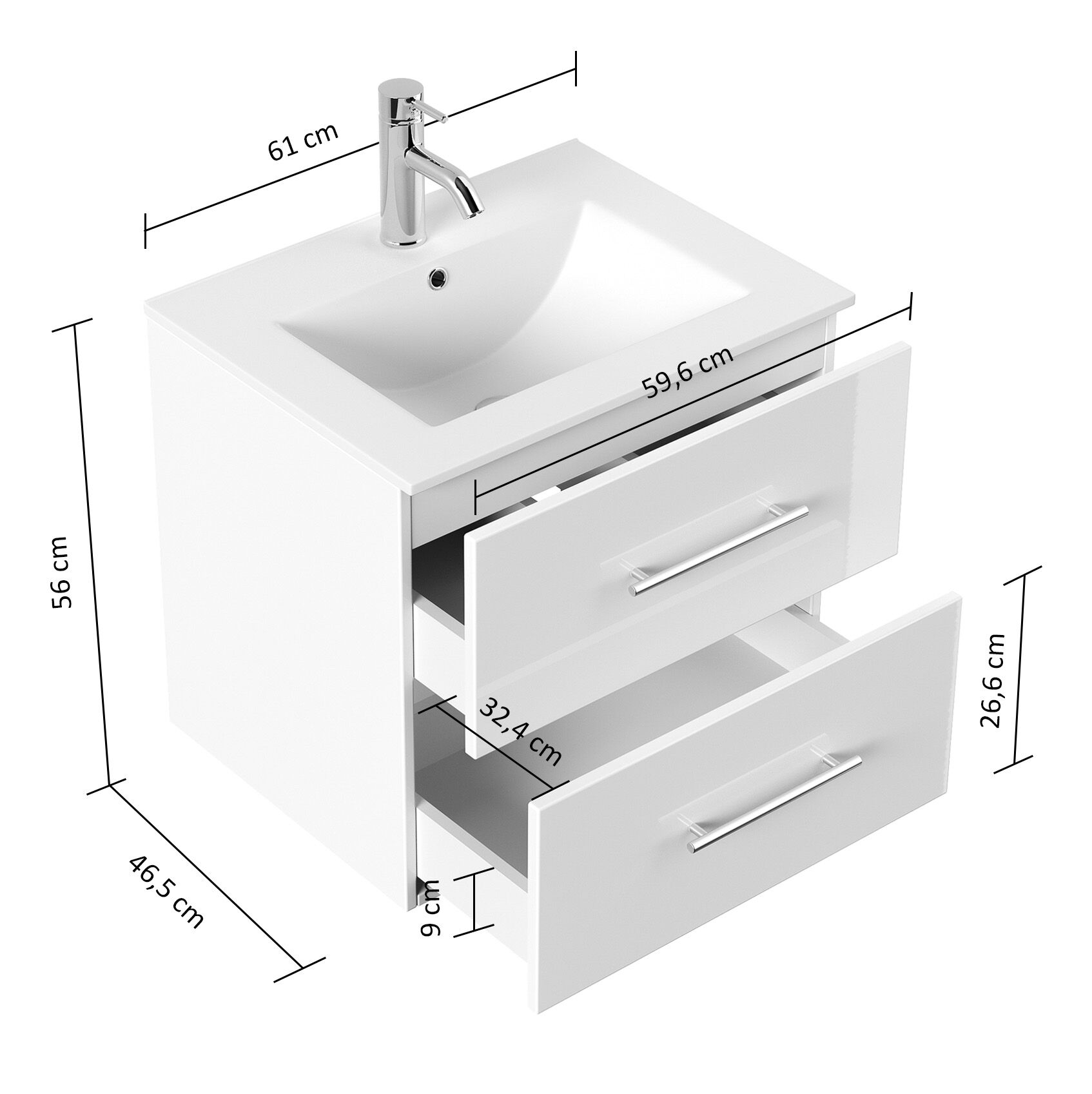Badmöbel Set Firenze 60 3tlg. LED Spiegel und Seitenschrank eiche gold