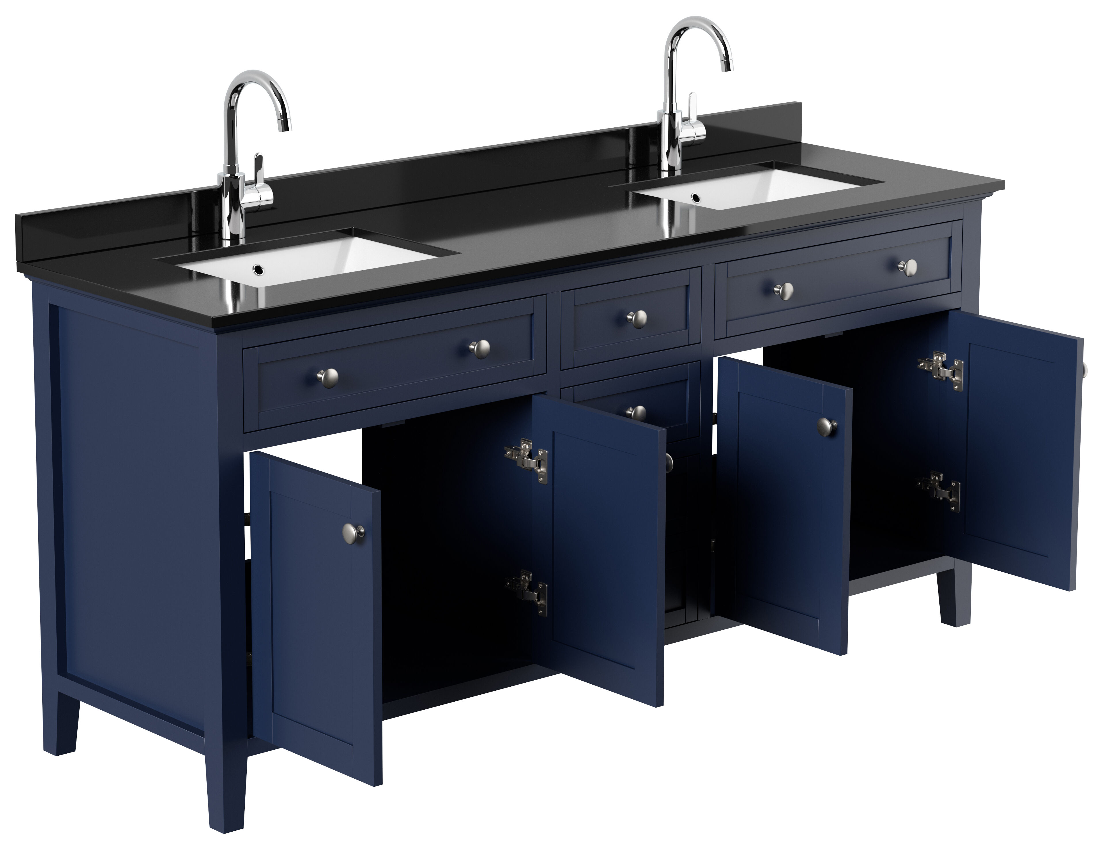 Landhaus Badmöbel-Set 2tlg Postigo 180 Quarz schwarz montiert blau lackiert 