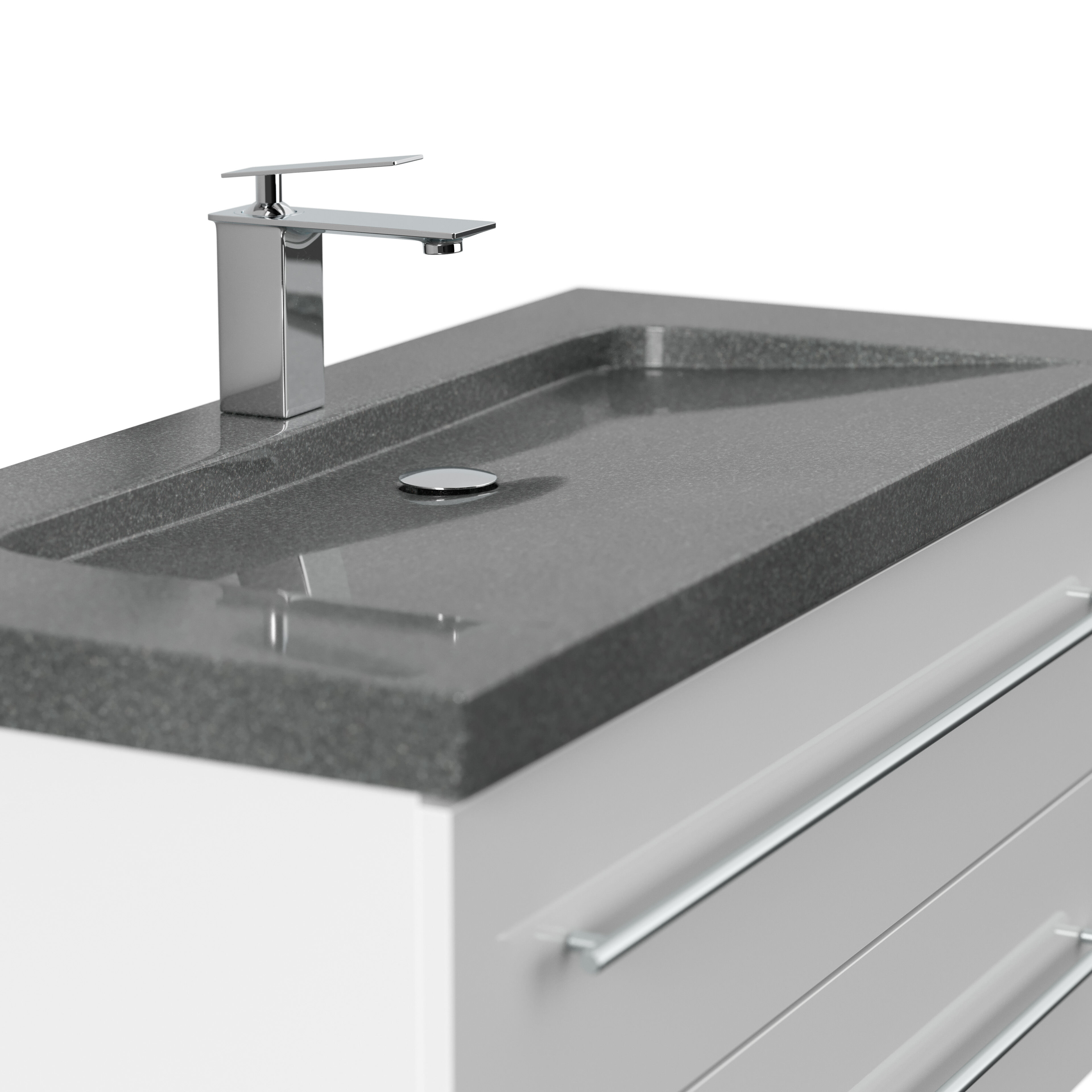 Badmöbel Granit G654 Damo 100 cm 1 Hahnloch SoftClose weiß hochglanz