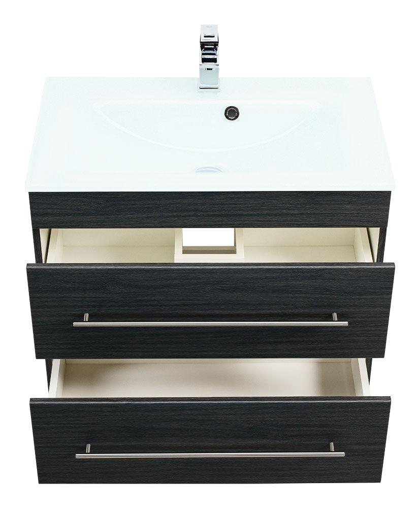 Badmöbel Vitro 750 mit Glaswaschbecken SoftClose anthrazit gemasert Badmöbel Vitro 750 mit Glaswaschbecken SoftClose anthrazit gemasert