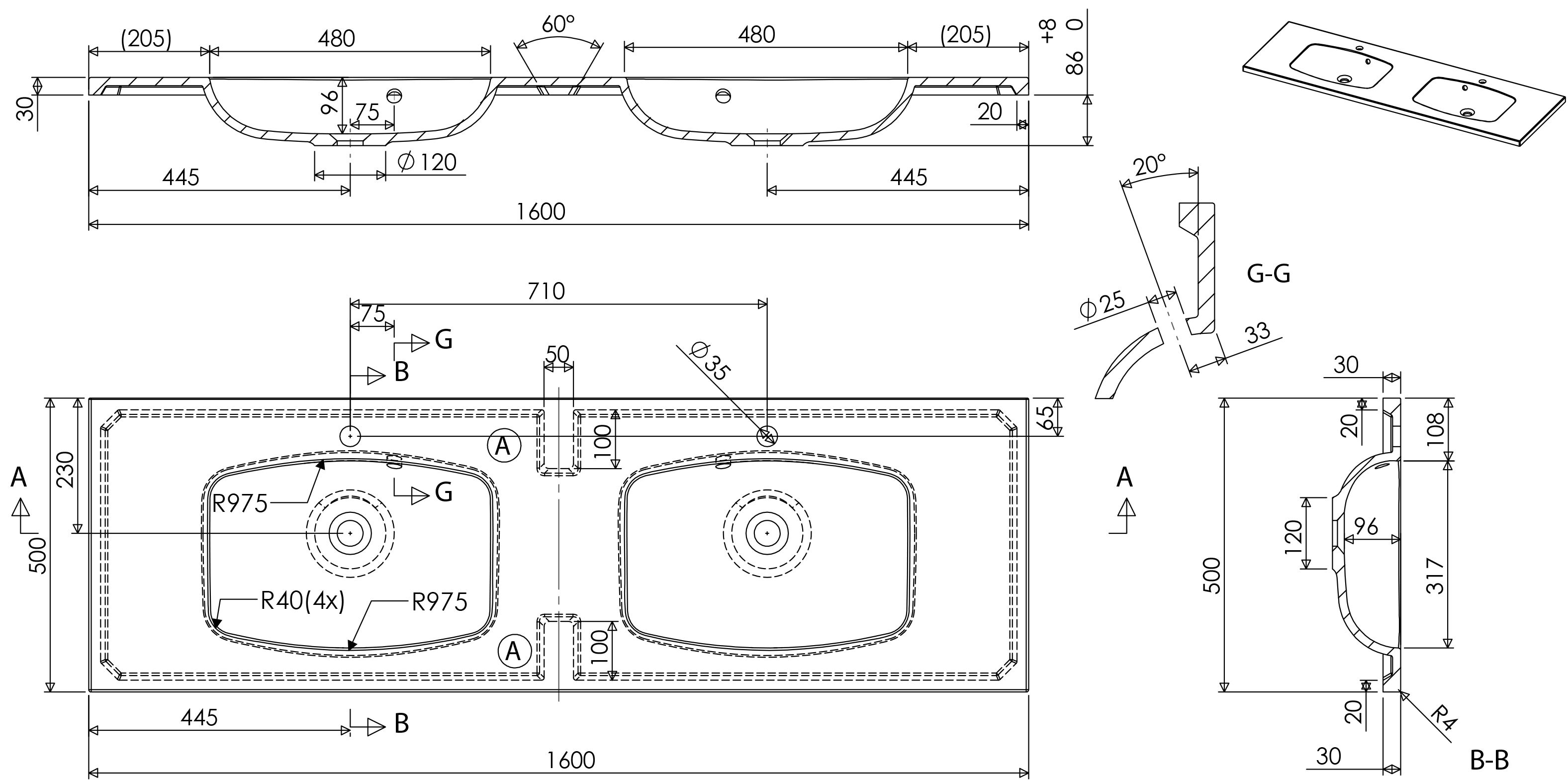 Badmöbel Colossos 160 SoftClose schwarz