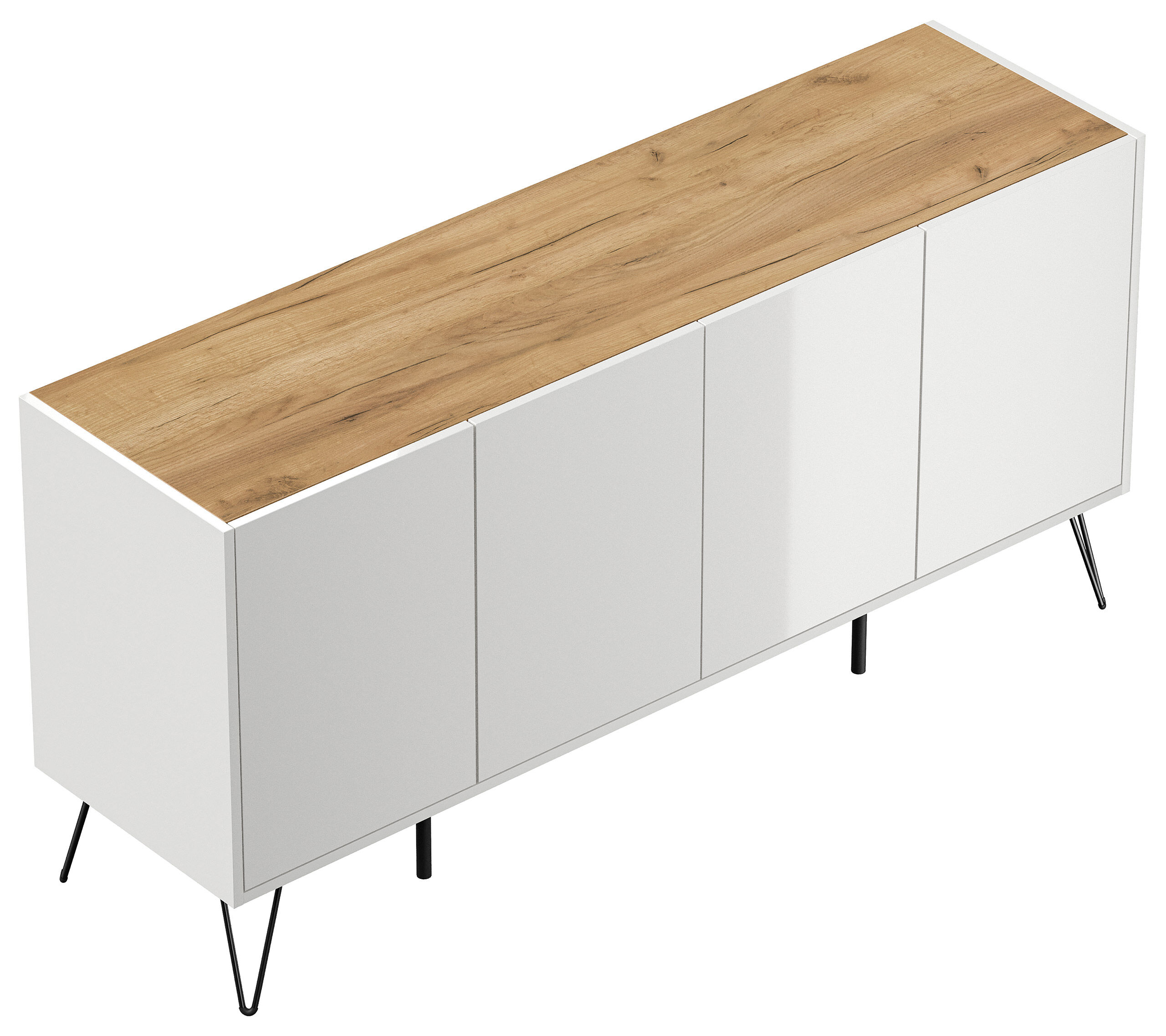 Raumwunder XL Sideboard Kommode Maxim 155cm stehend 4 Türen Weiß/Eiche Top