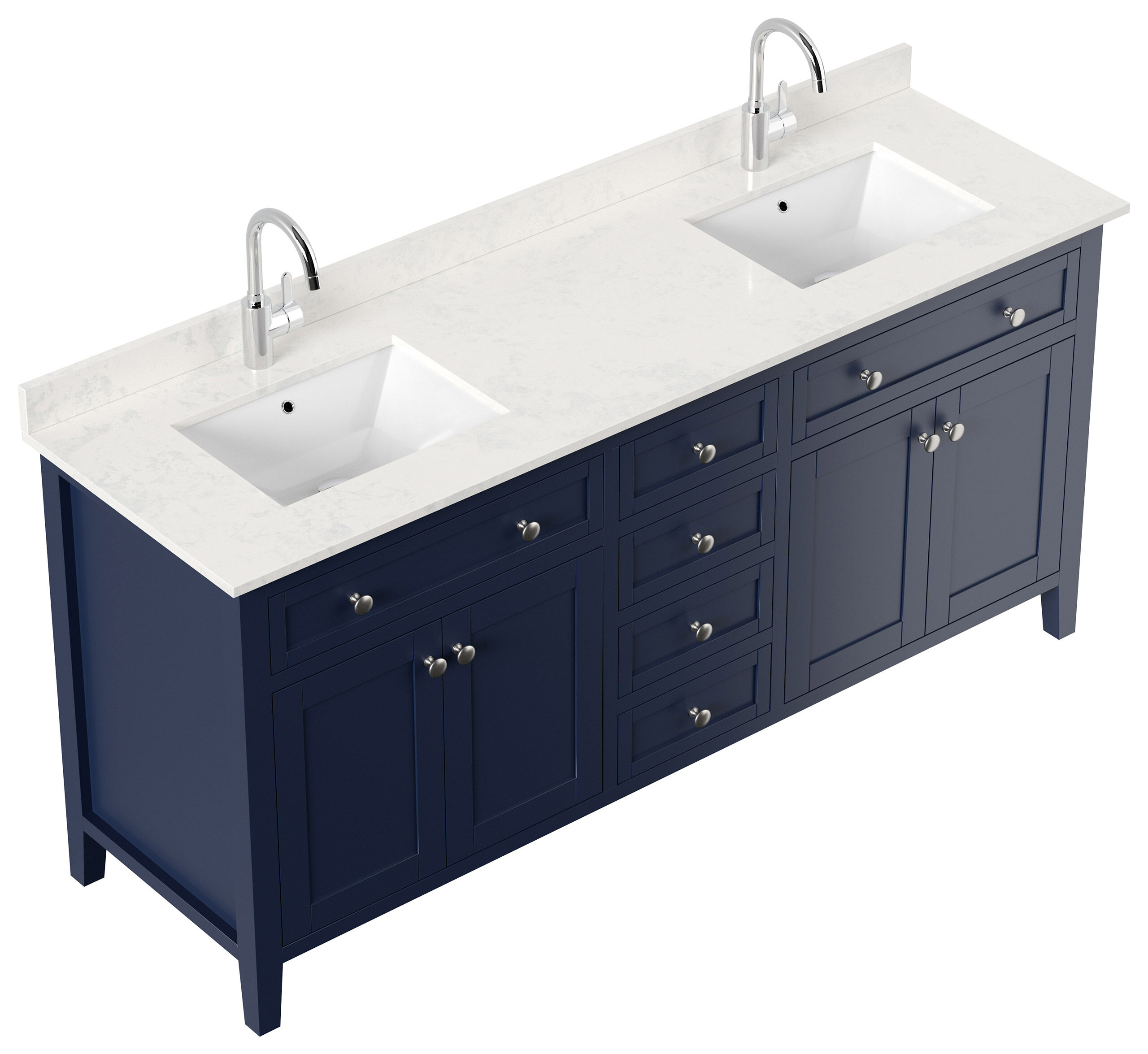 Landhaus Badmöbel-Set 2tlg Postigo 180 Quarz Carrara montiert blau lackiert 