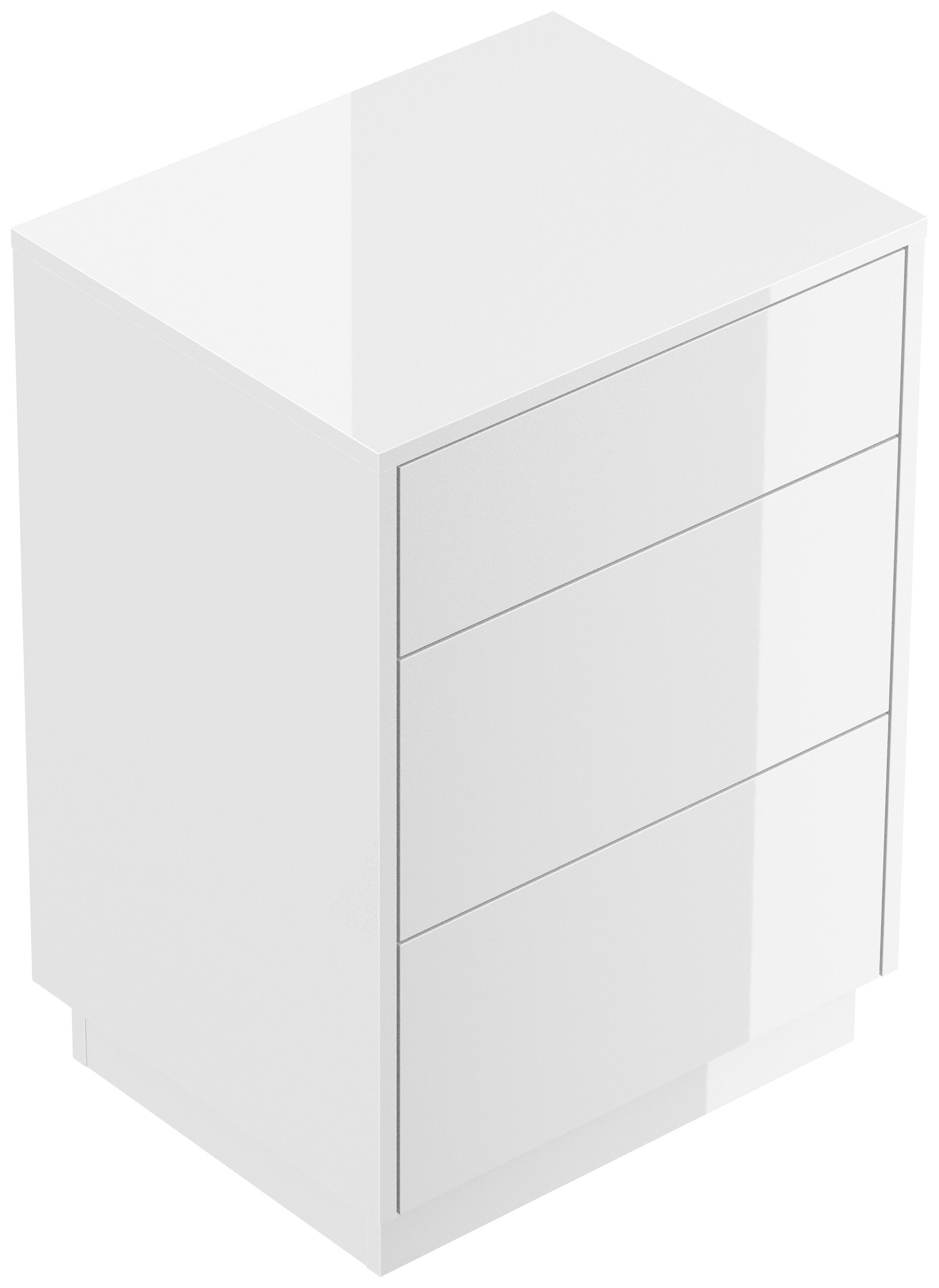 Design Nachttisch Lux M 50cm stehend, 3 Pushauszüge Grafit Eiche