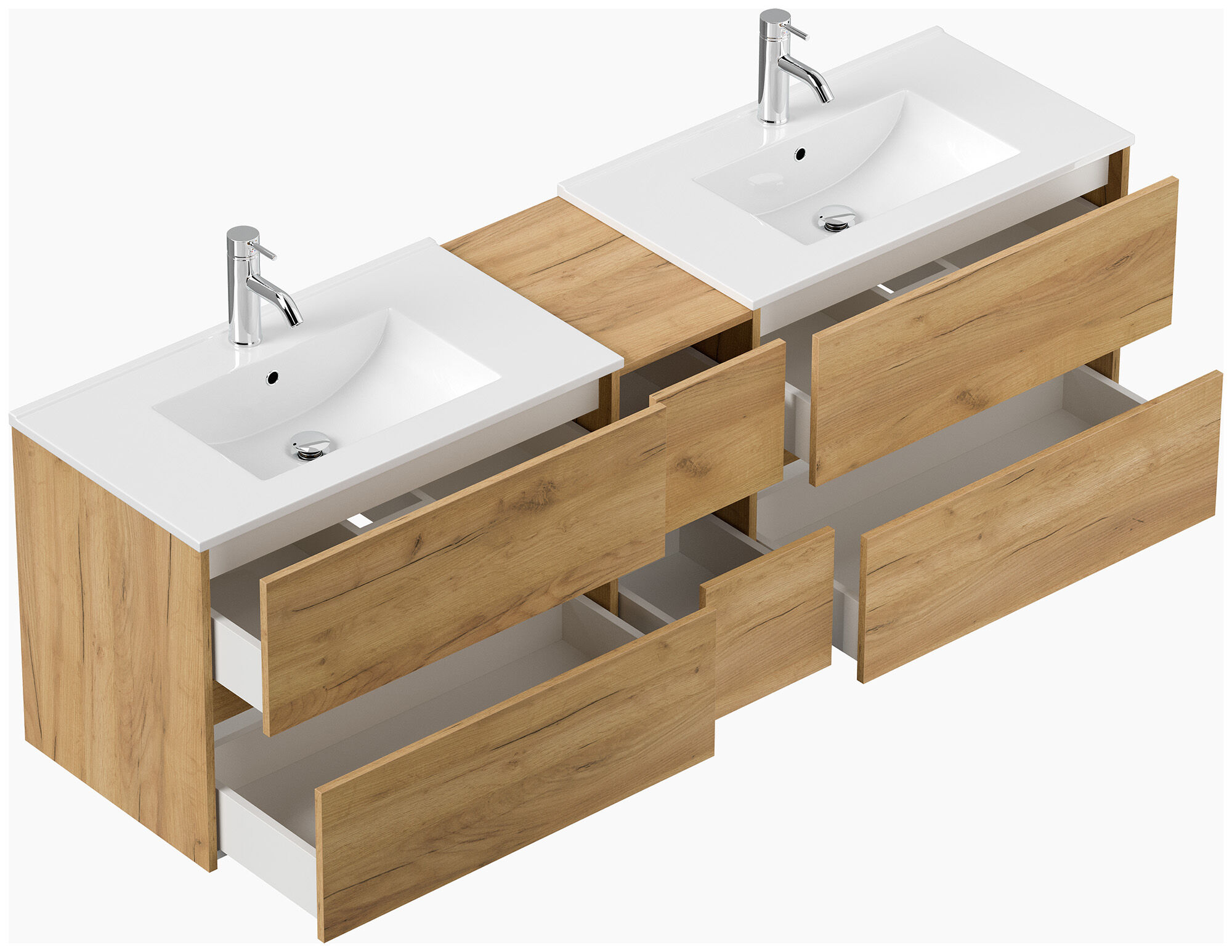 Badmöbelset Taifun 190cm 5tlg mit 2x Spiegelschrank & 2x Badschrank eiche gold