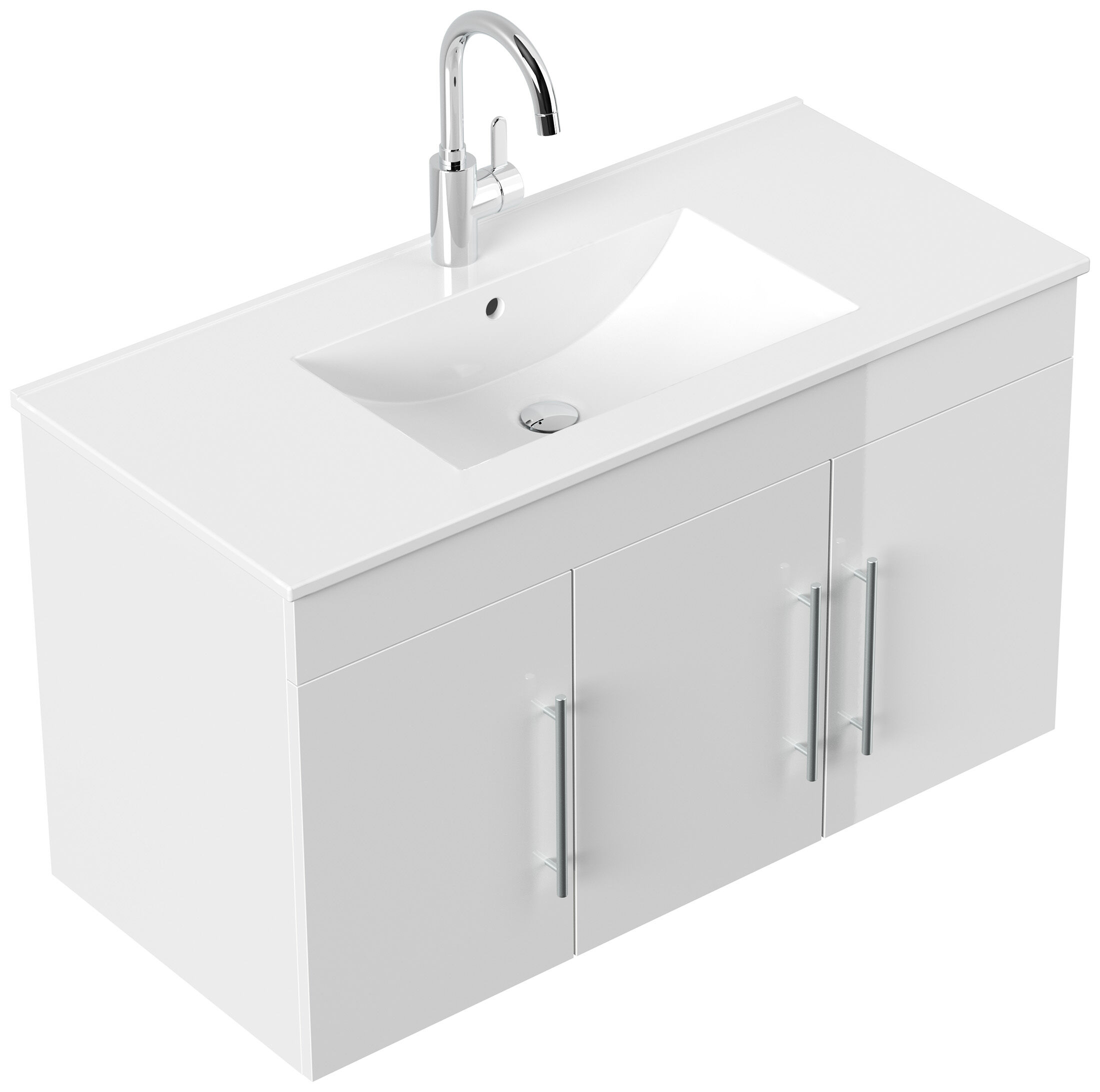 Badmöbel Venezia weiss hochglanz Waschtisch mit 3 Softclose Türen