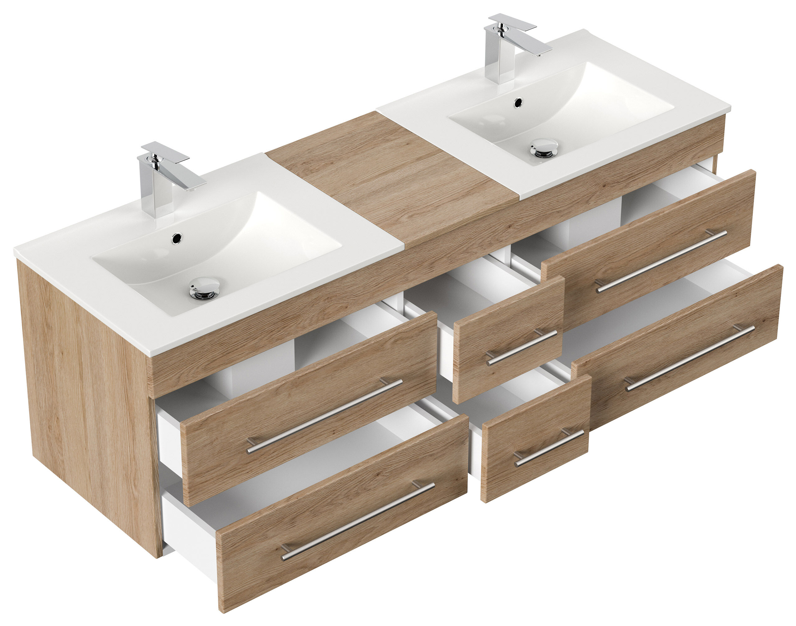 Badmöbelset Komplett Roma XL 4-teilig inkl. LED-Spiegel SoftClose eiche hell