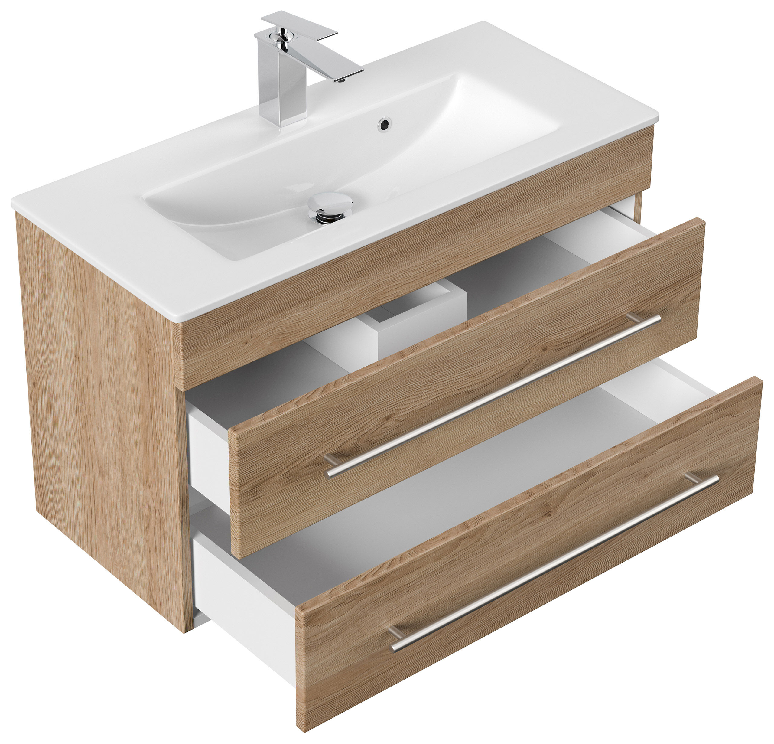 Badmöbel Mars 800 2-teilig mit LED Spiegel SlimLine SoftClose weiss hochglanz