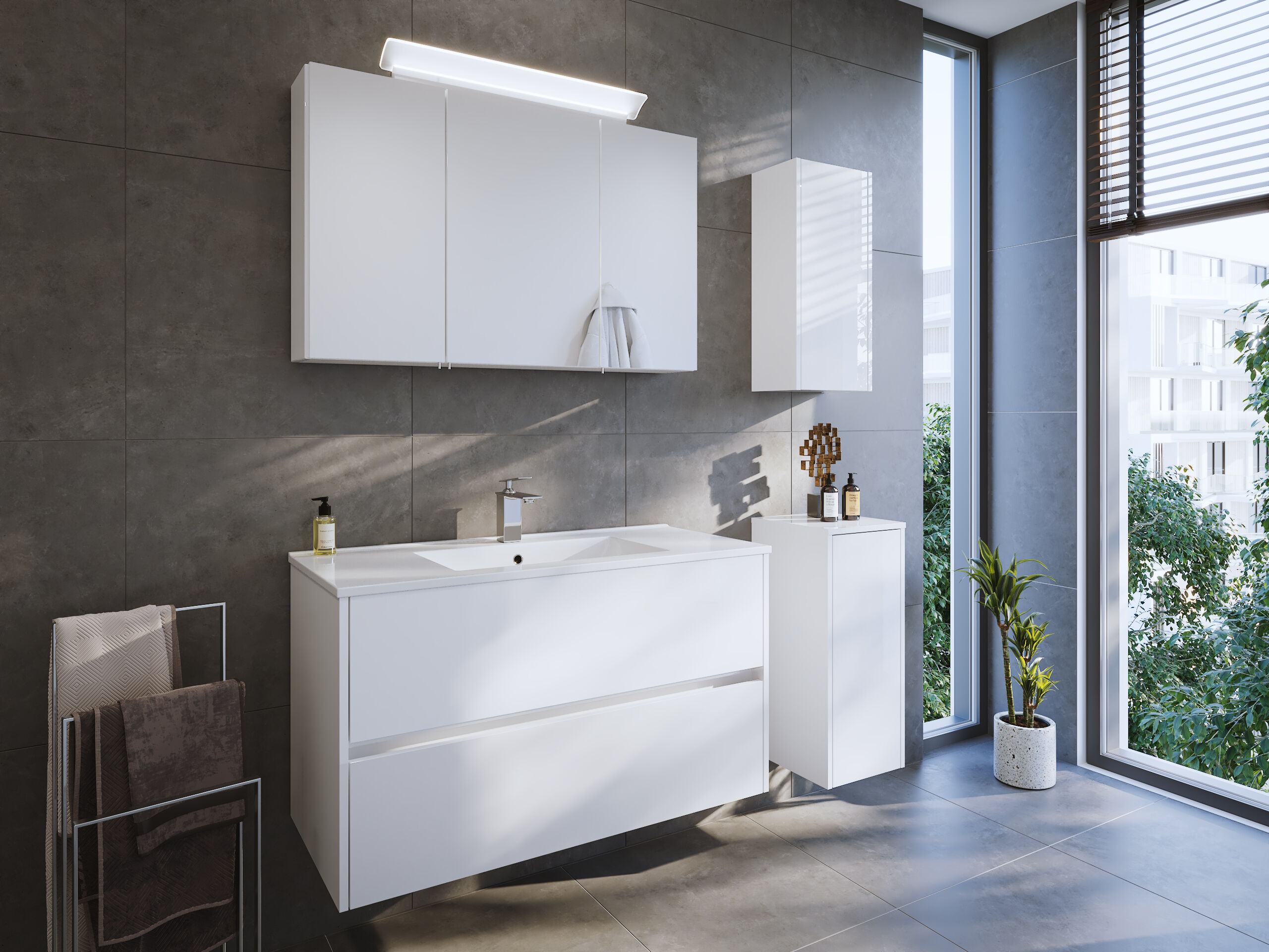 Badmöbel Set Taifun 4tlg. 100cm Spiegelschrank, 2x Badschrank weiß Hgl
