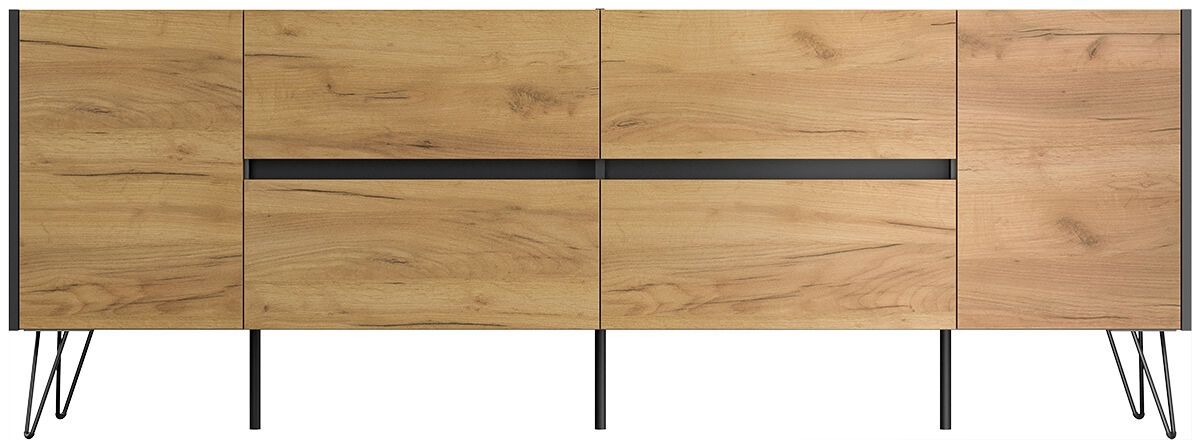Sideboard Yako 200cm 2 Türen 4 Schubladen Grafit mit Eiche Fronten