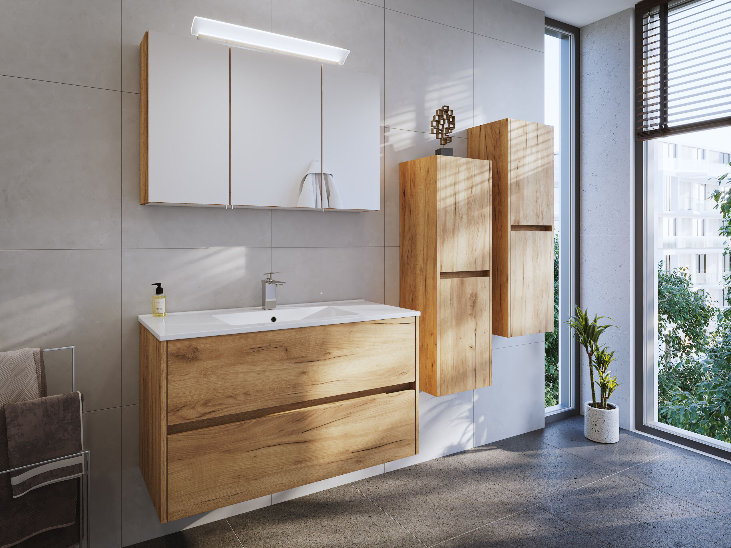 Badmöbel Set Taifun 4tlg. 100 cm mit Spiegelschrank & 2x Seitenschrank weiß Hgl