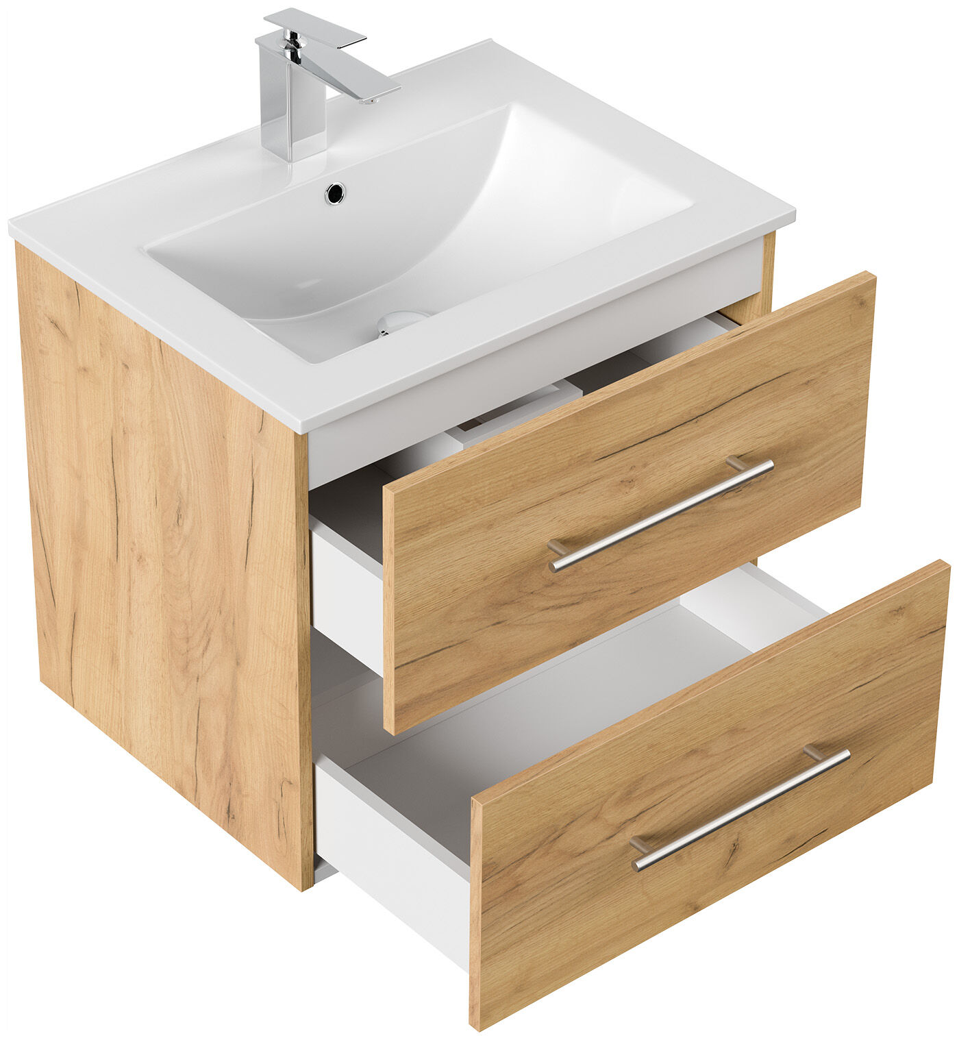 Badmöbel Set Firenze 60 3tlg. LED Spiegel und Seitenschrank eiche gold