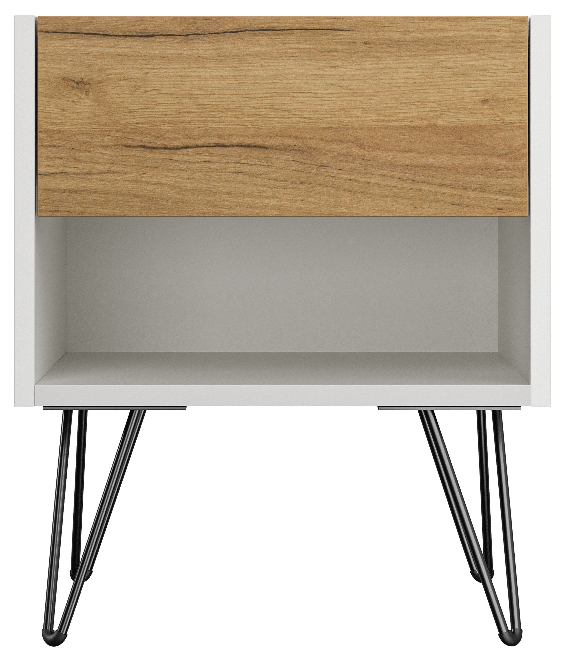 2er Set Nachttisch Dion 40cm SoftClose stehend Weiß & Eiche Front