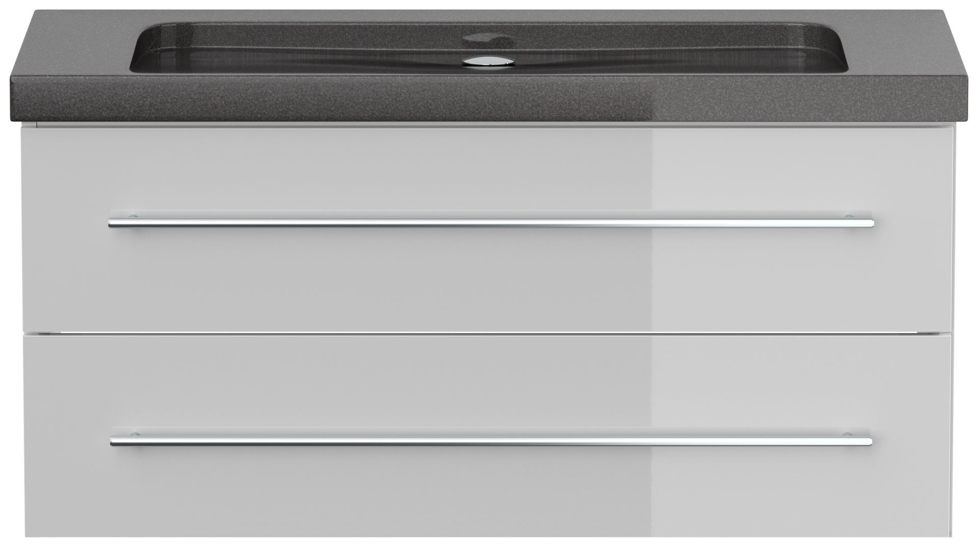 Badmöbel Granit India Black Damo 100 cm ohne Hahnloch SoftClose weiß hochglanz