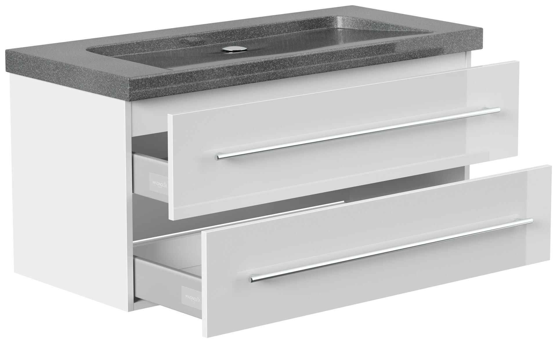 Badmöbel Granit G654 Damo 100 cm ohne Hahnloch SoftClose weiß hochglanz