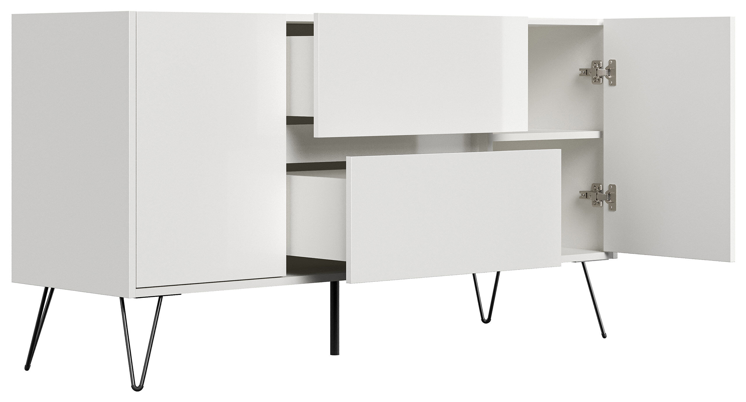 Raumwunder Sideboard Kommode Maya 140cm 2 Greif-SoftClose 2 Türen Weiß hochglanz