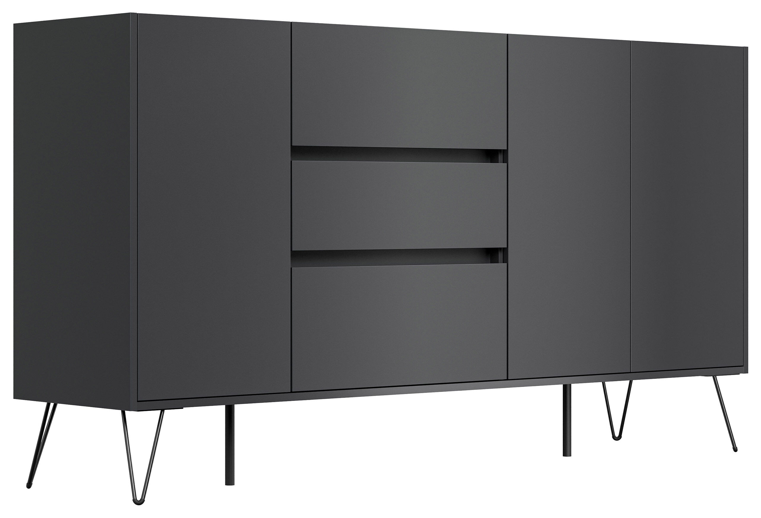 Design Sideboard Kommode Zuma 180cm Greifraum 3 SoftClose 3 Türen Weiß hochglanz