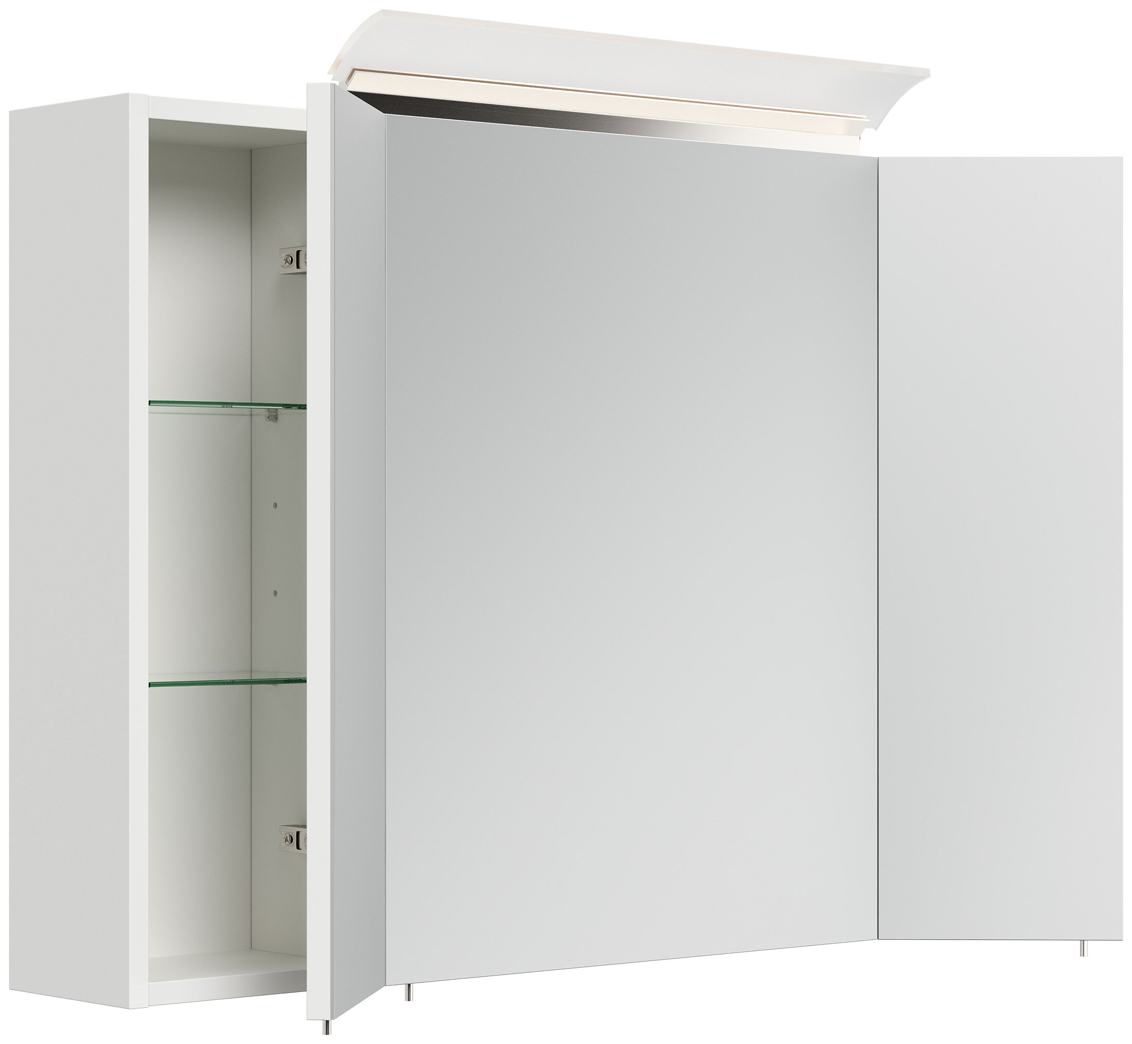 Spiegelschrank 90cm inkl. Design LED-Lampe und Glasböden weiss hochglanz