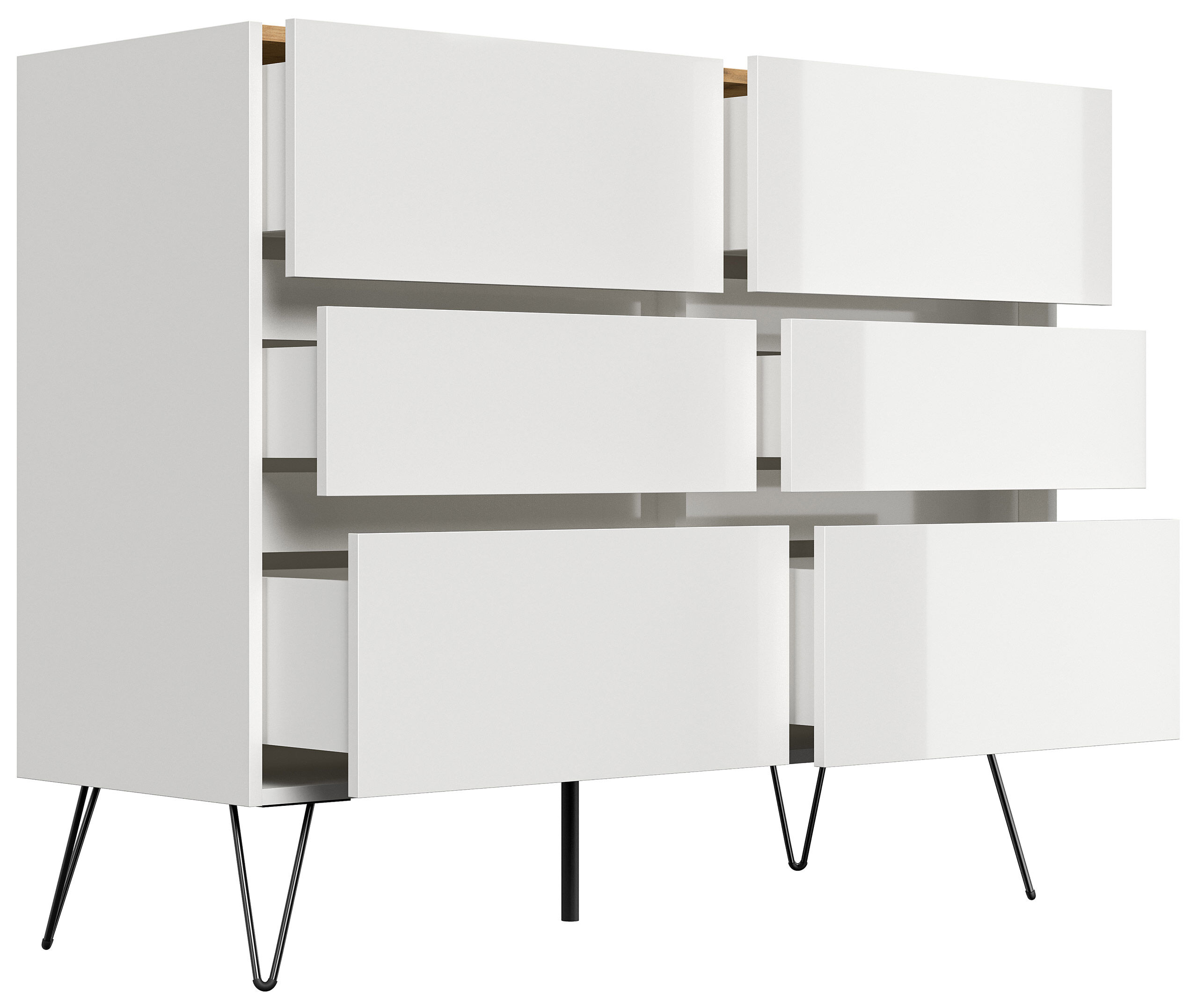 Sideboard Kommode Volo 120cm Greifraum 6 SoftClose Schubladen Weiß/Eiche Top