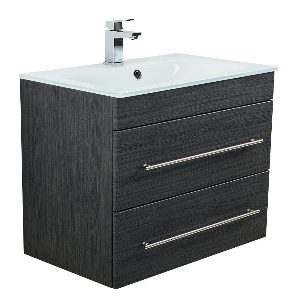 Badmöbel Vitro 750 mit Glaswaschbecken SoftClose anthrazit gemasert Badmöbel Vitro 750 mit Glaswaschbecken SoftClose anthrazit gemasert