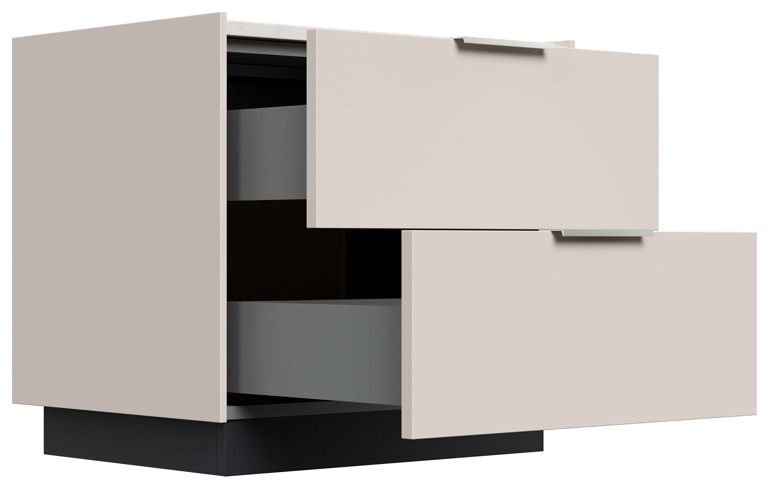 Design Nachttisch Kommode Artem 60cm, Quarztop, 2 Softeinzüge lackiert Weiß Hgl