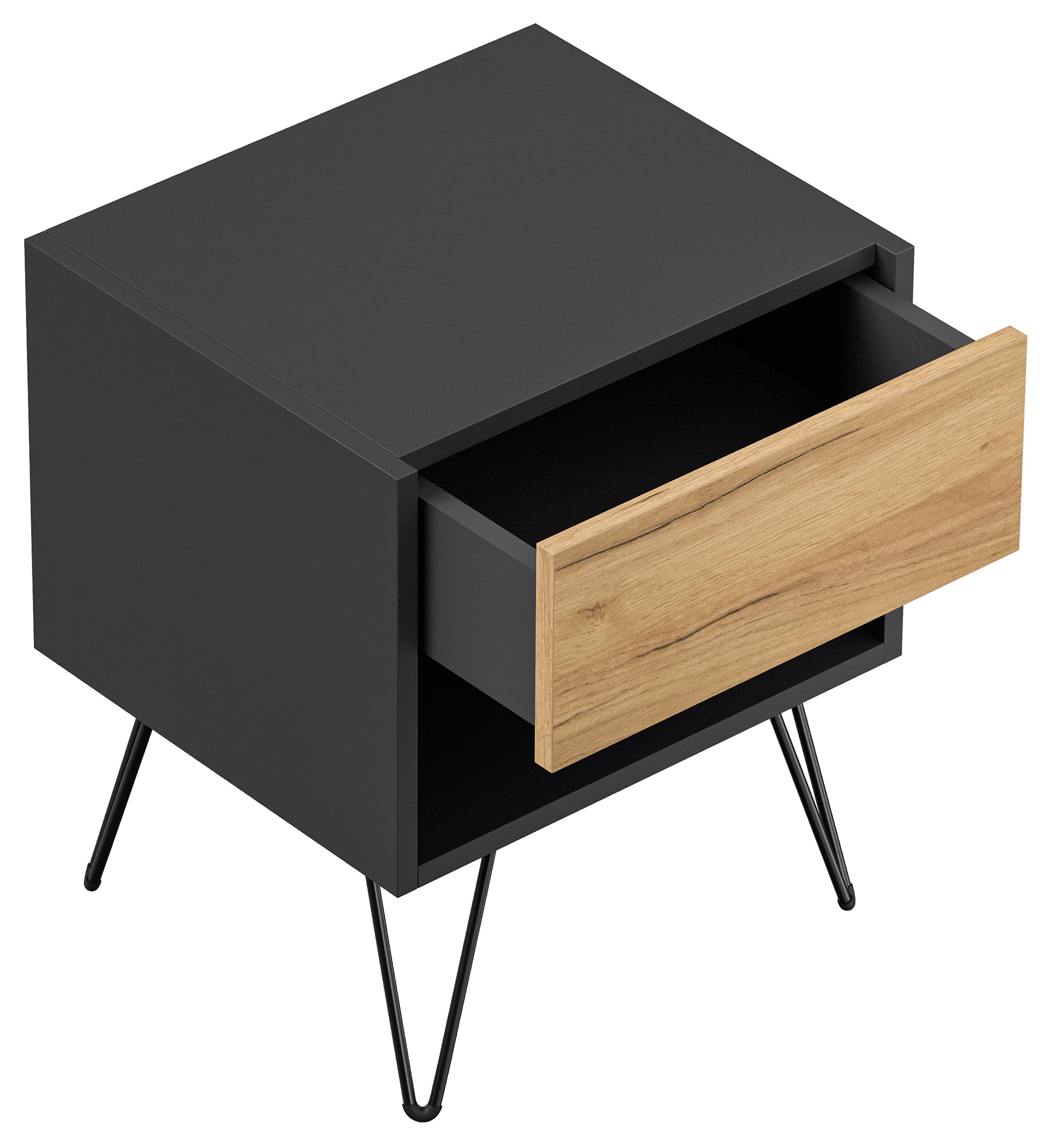 2er Set Nachttisch Dion 40cm SoftClose stehend Weiß & Eiche Front