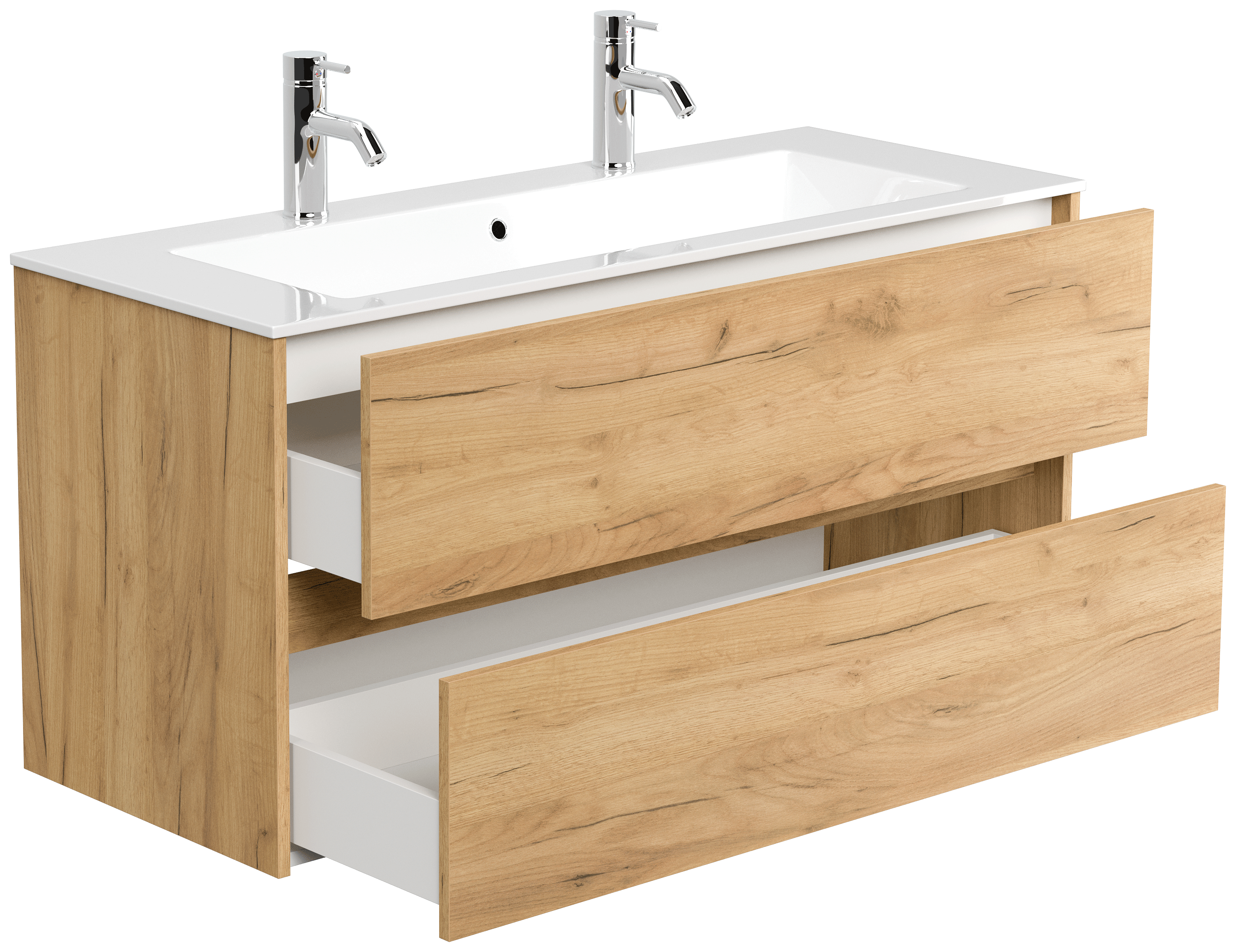 Doppelbadmöbel Taifun mit Waschtisch 120 cm 2 Greifraum SoftClose Auszüge eiche