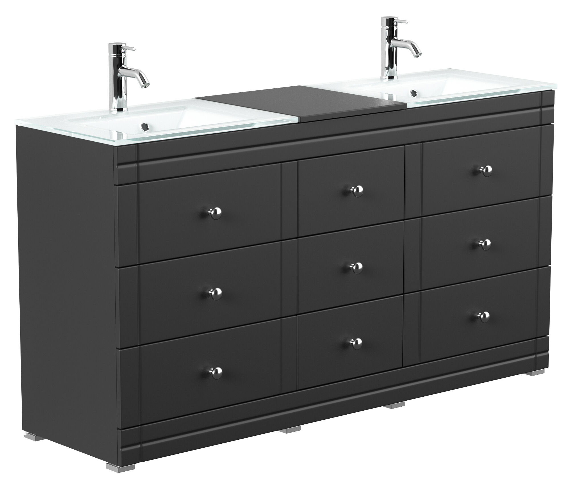 Stand Doppel Badmöbel Vitro Klassik inkl. Glasbecken schwarz