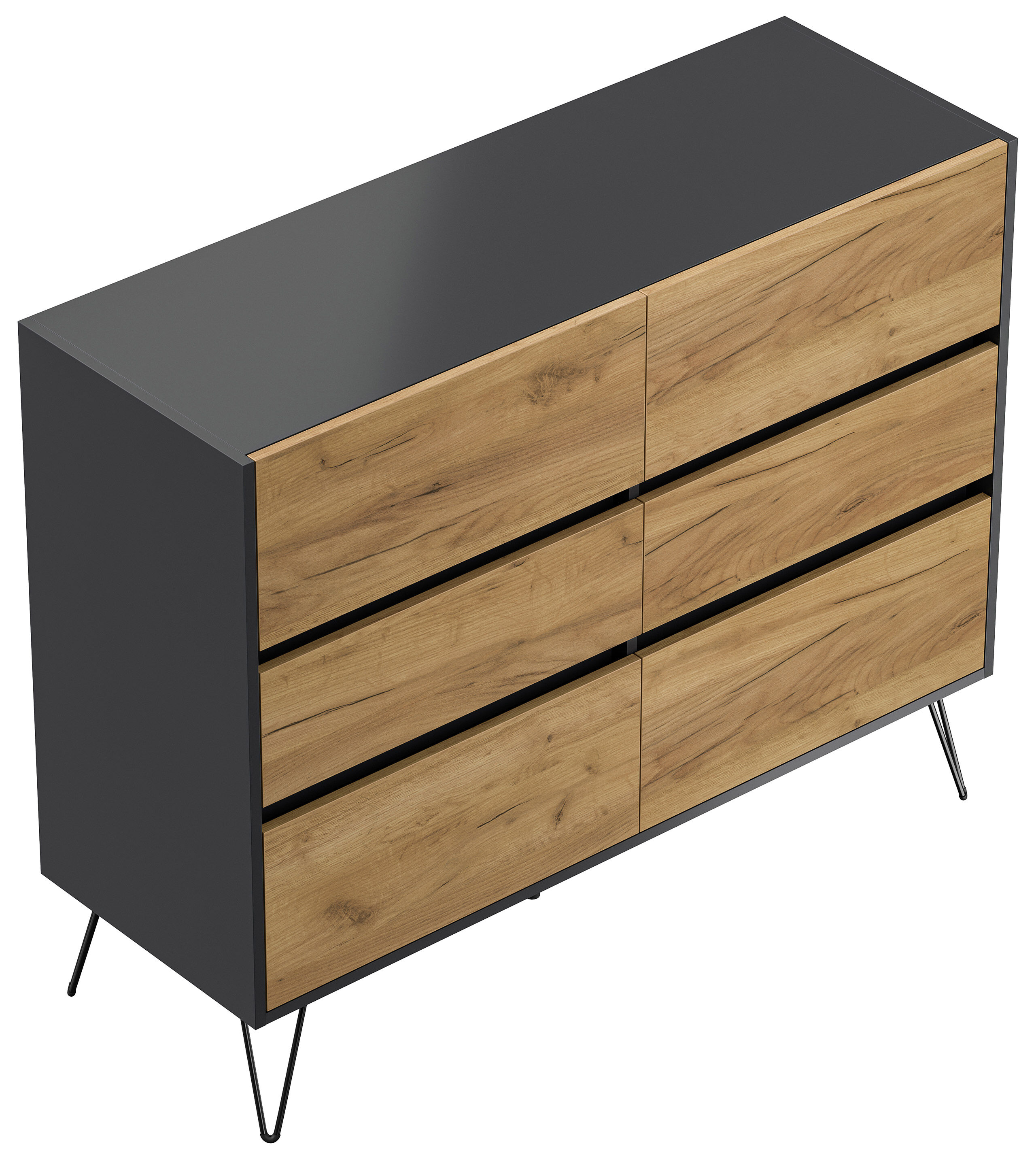 Sideboard Kommode Volo 120cm Greifraum 6 SoftClose Schubladen Weiß/Eiche Front