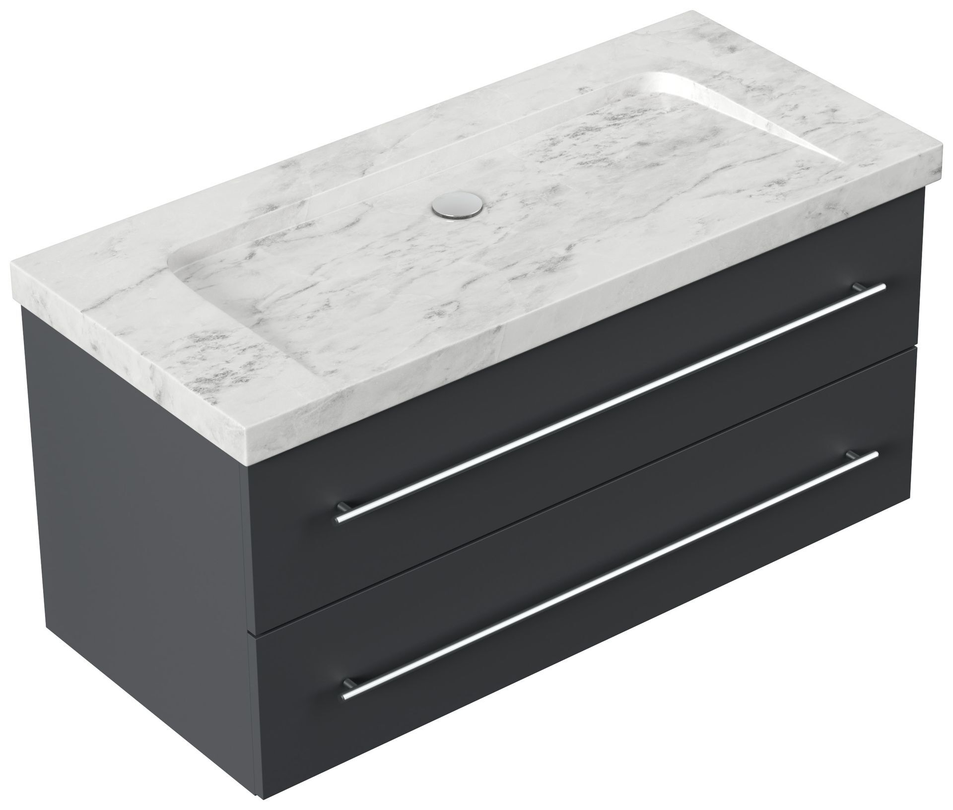 Badmöbel Marmor Carrara White Damo 100 cm ohne Hahnloch SoftClose weiß hochglanz