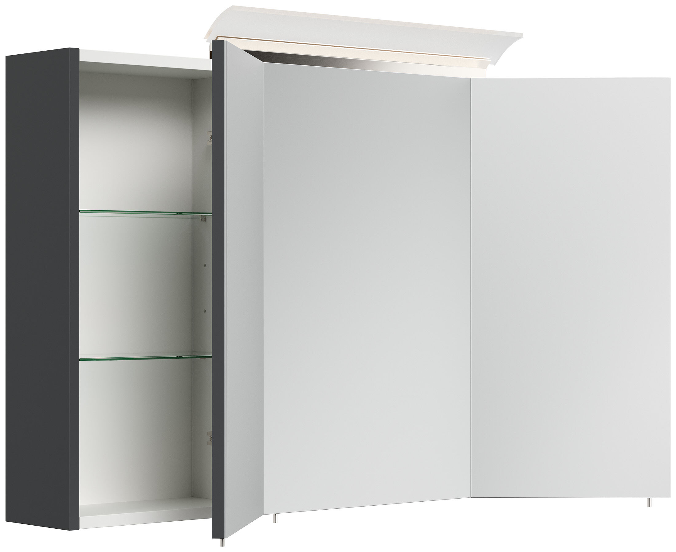 Spiegelschrank 100cm inkl. Design LED-Lampe und Glasböden grafit